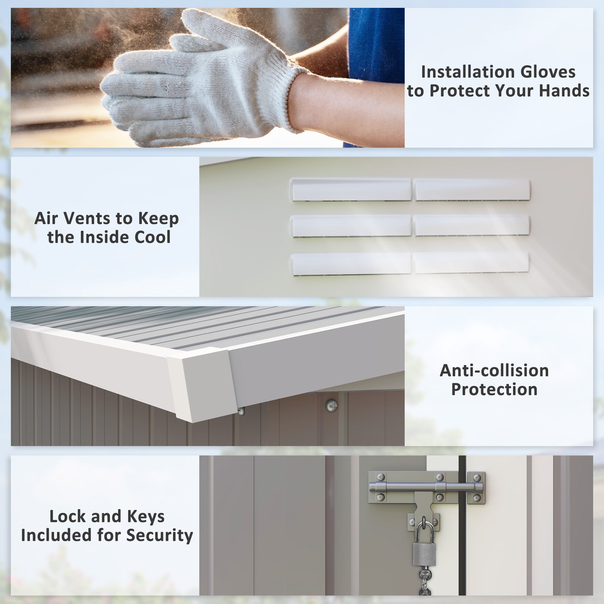 Outsunny 4' x 8' Steel Garden Storage Shed Lean to Shed Outdoor Metal Tool House with Lockable Door and 2 Air Vents for Backyard, Patio, Lawn, Light Grey