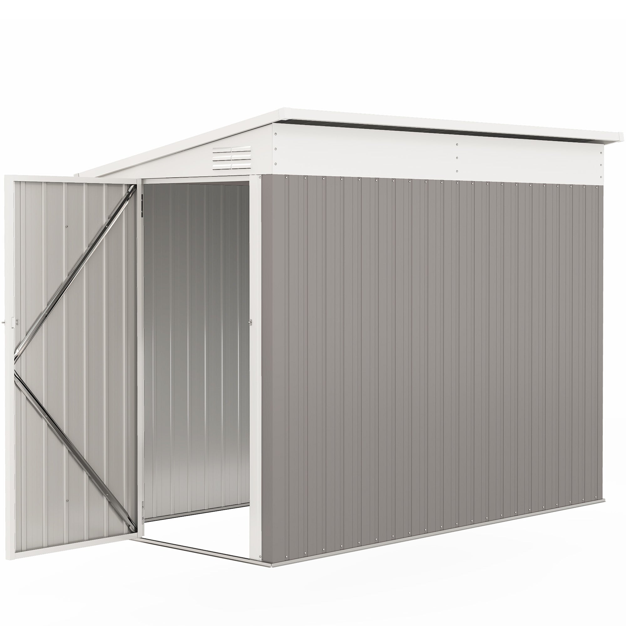 Outsunny 4' x 8' Steel Garden Storage Shed Lean to Shed Outdoor Metal Tool House with Lockable Door and 2 Air Vents for Backyard, Patio, Lawn, Light Grey