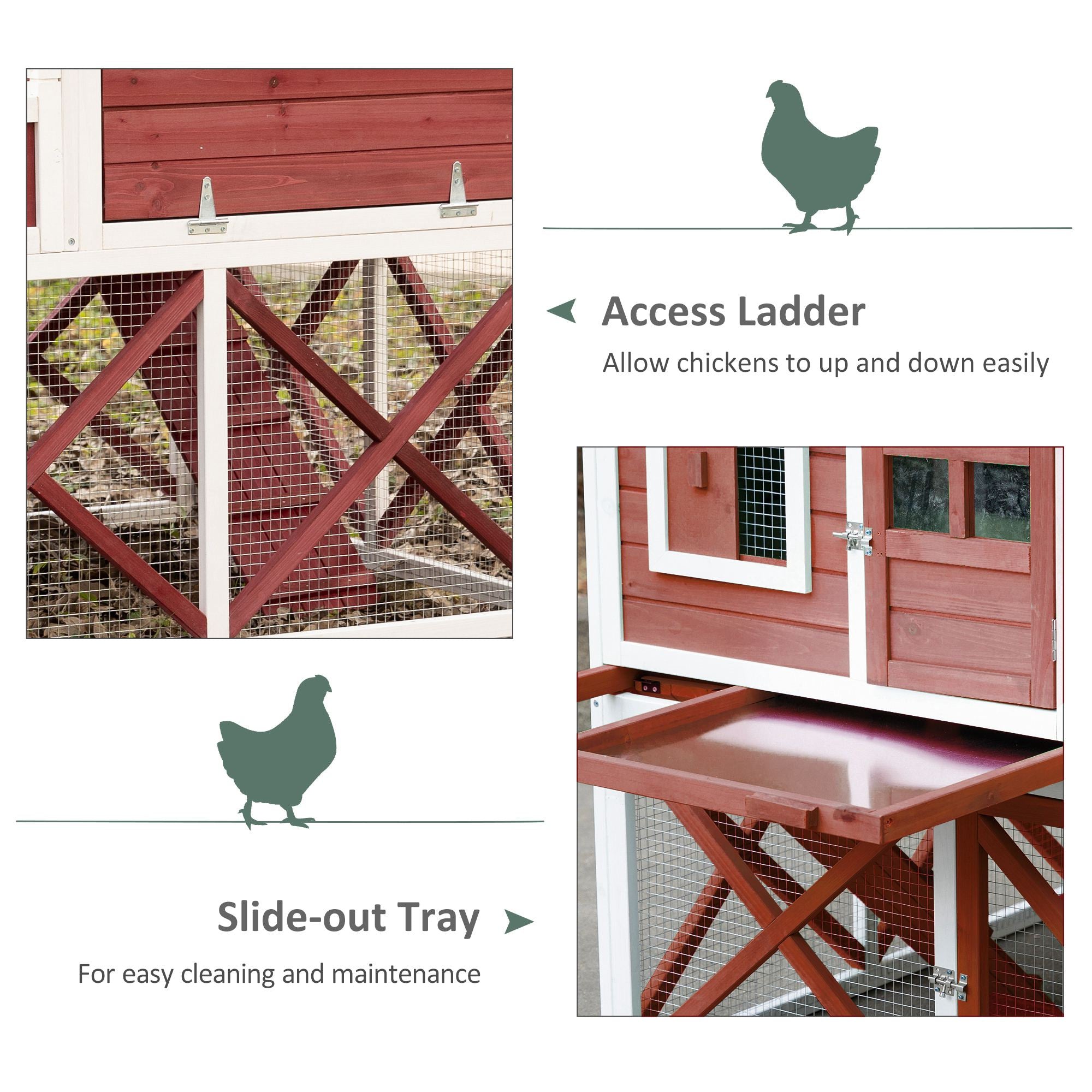 PawHut 44" Chicken Coop, Wooden Hen Run House, Rabbit Hutch with Nesting Box, Removable Tray, Asphalt Roof, Planting Lattice, Red