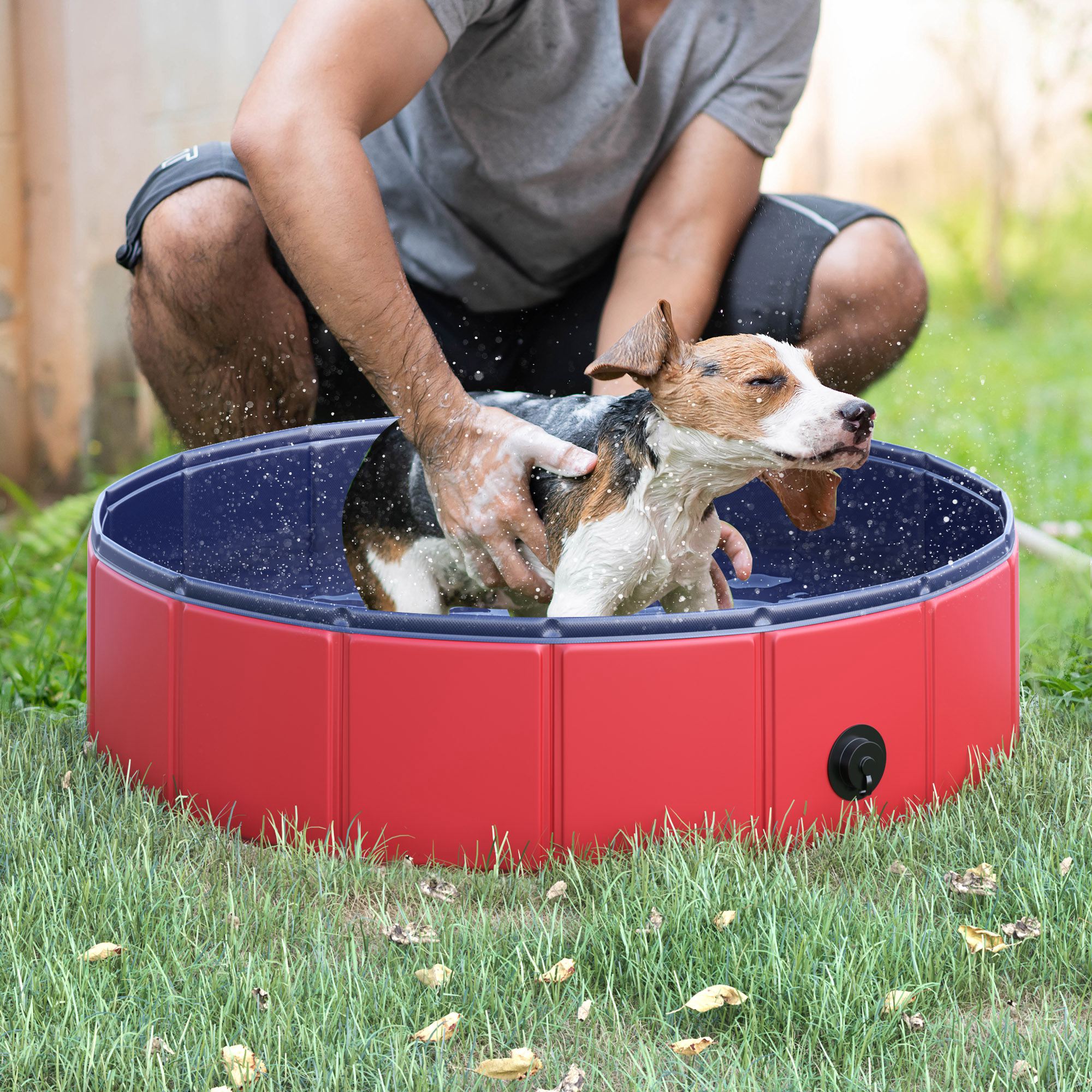 PawHut Foldable Pet Swimming Pool, Portable Dog Bathing Tub, 12" x 63" Plastic Large Dog Pool for Outdoor Dogs and Cats