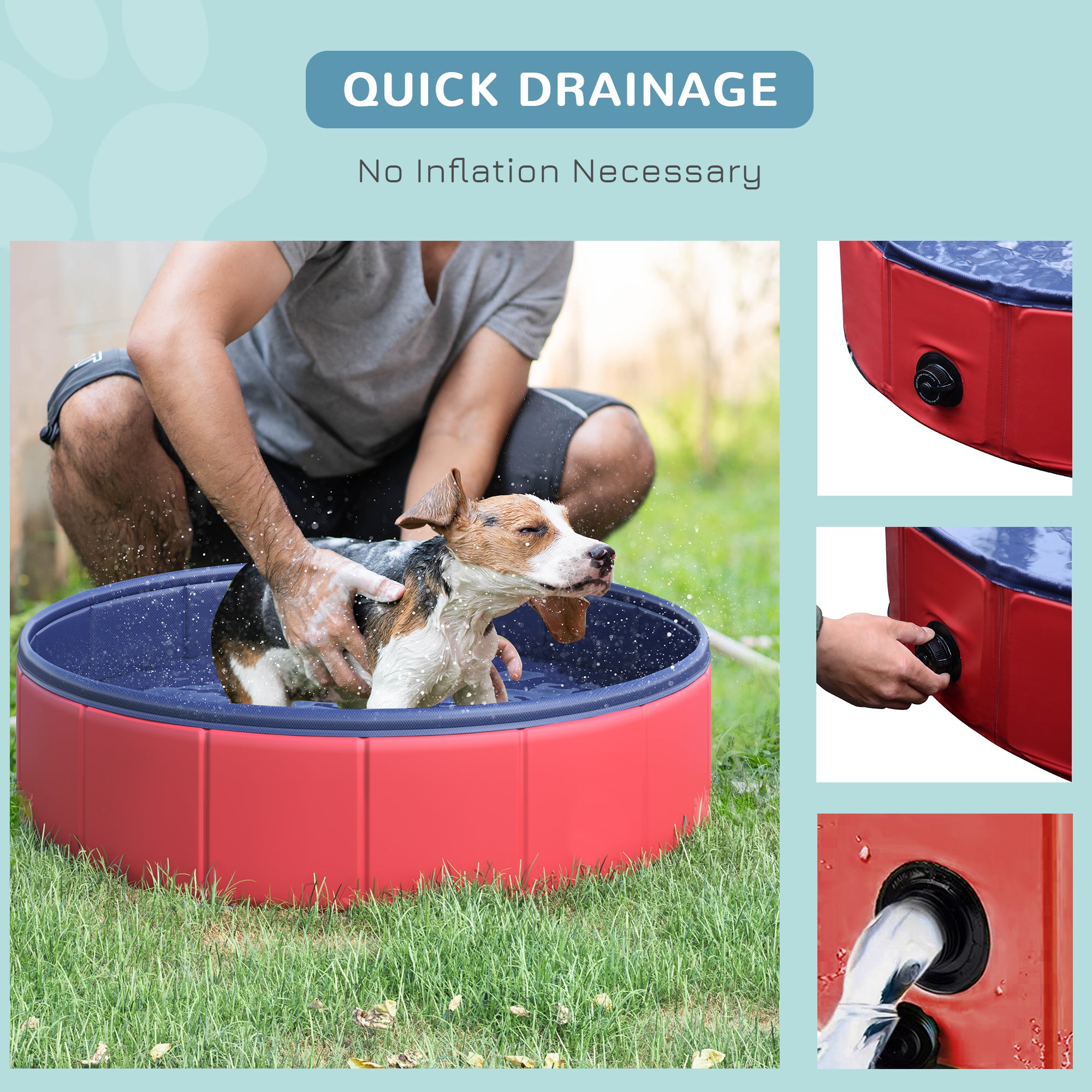 PawHut Folding Dog Pool Portable Pet Kiddie Swimming Pool, Outdoor/Indoor Puppy Bath Tub with Nonslip Bottom for Dogs & Cats,  (Φ32", Red)