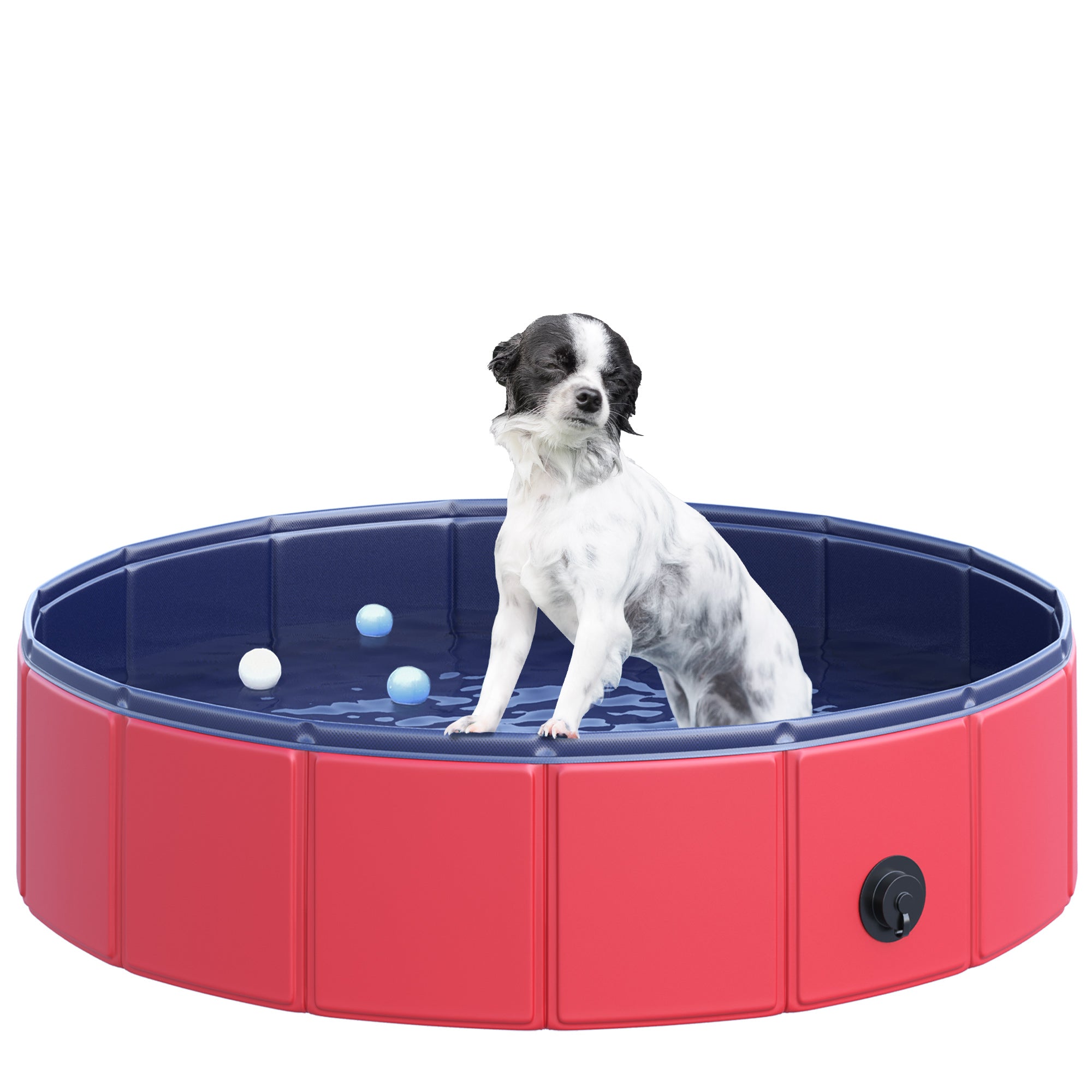 PawHut Folding Dog Pool Portable Pet Kiddie Swimming Pool, Outdoor/Indoor Puppy Bath Tub with Nonslip Bottom for Dogs & Cats,  (Φ32", Red)