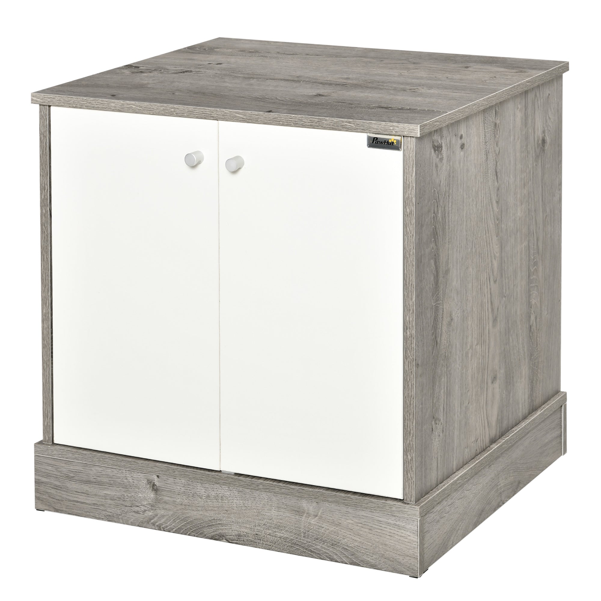 PawHut Cat Litter Box Enclosure Privacy Washroom Decorative Kitten Pet House Nightstand End Table Indoor with Magnetic Door Slide-out Board Grey Oak