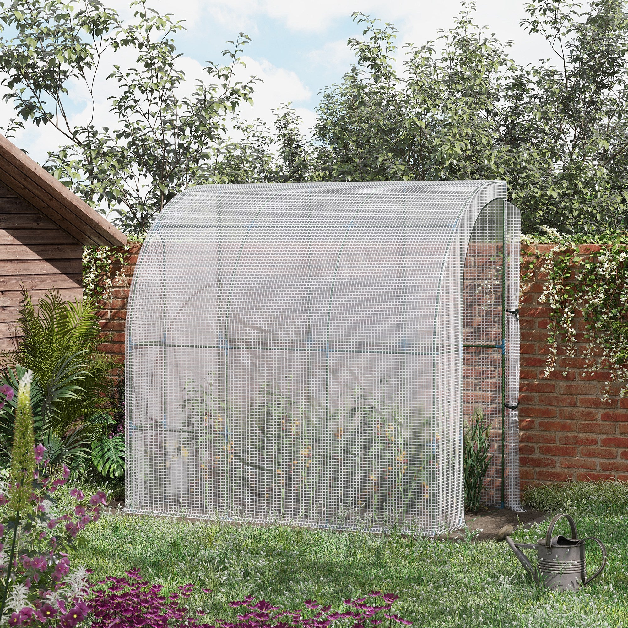 Outsunny 7' x 4' x 7' Outdoor Lean-to Walk-in Garden Greenhouse with Roll-Up Door Hot House for Plants Herbs Vegetables, White