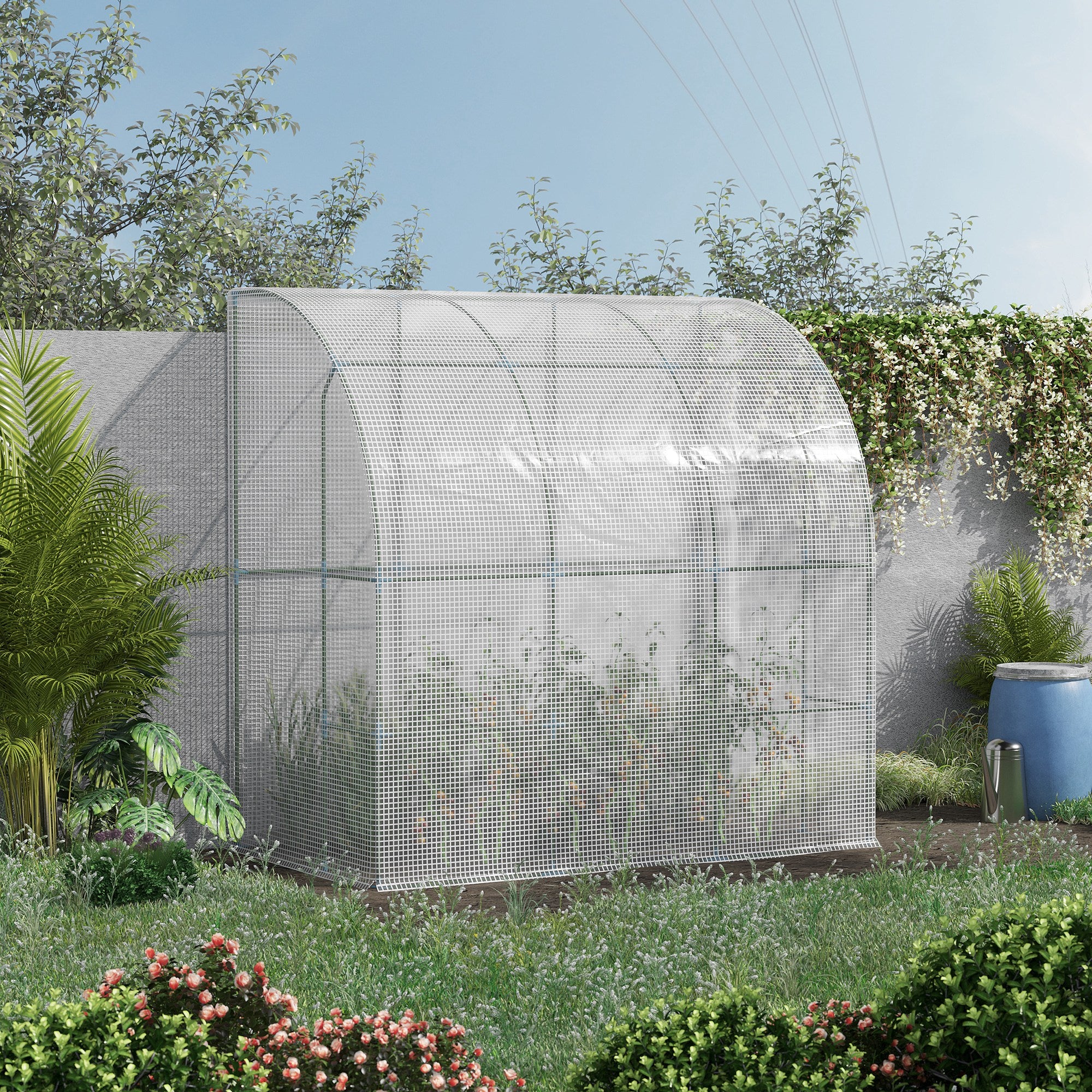 Outsunny 7' x 4' x 7' Outdoor Lean-to Walk-in Garden Greenhouse with Roll-Up Door Hot House for Plants Herbs Vegetables, White