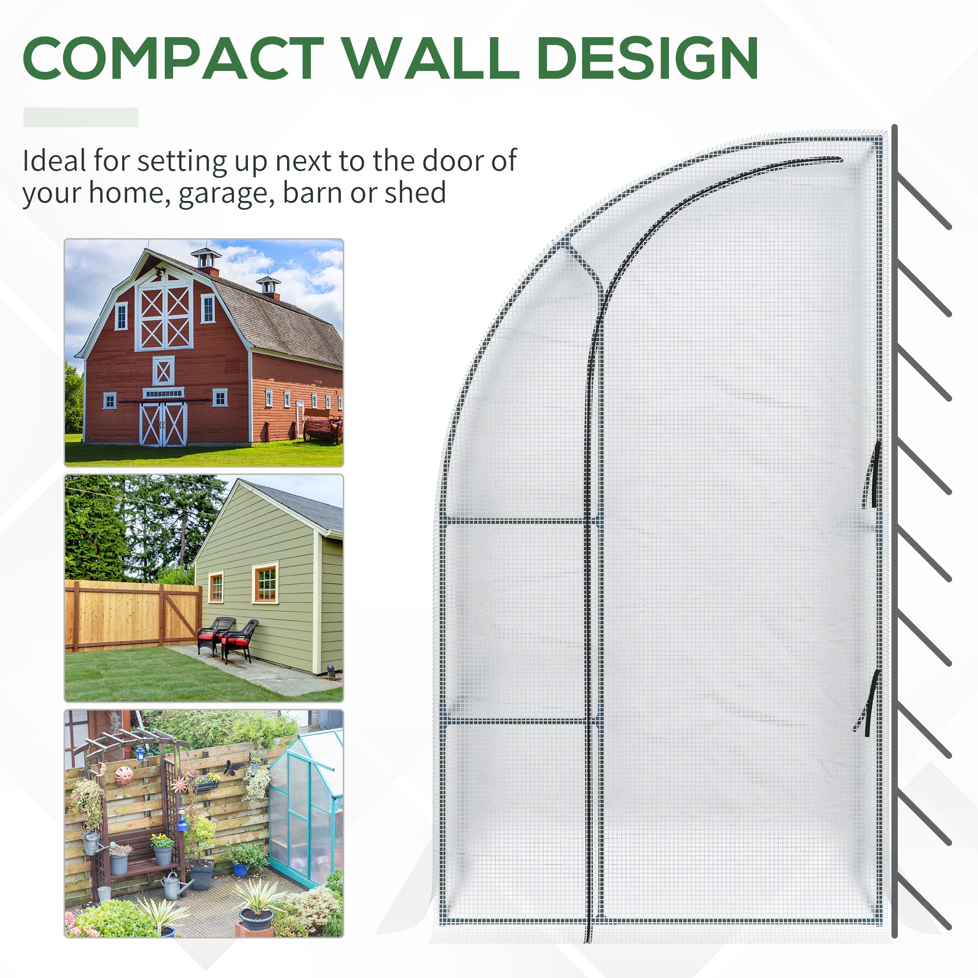 Outsunny 7' x 4' x 7' Outdoor Lean-to Walk-in Garden Greenhouse with Roll-Up Door Hot House for Plants Herbs Vegetables, White
