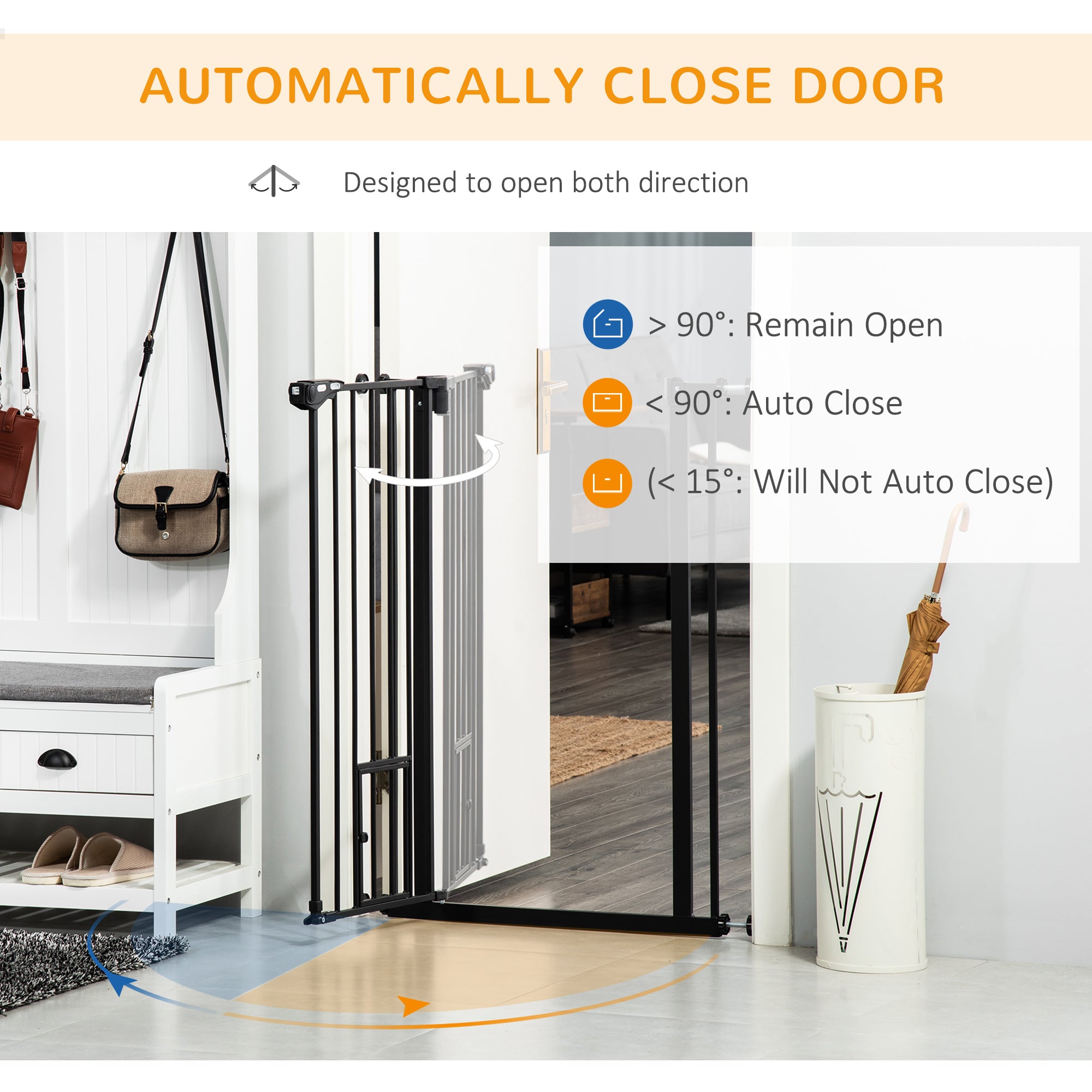 PawHut 41"H Dog Gate with Cat Door, Pet Gate with Small Door, Easy Open Indoor Dog Gates for Doorways, House, Stair, 29"-40" Long, Black