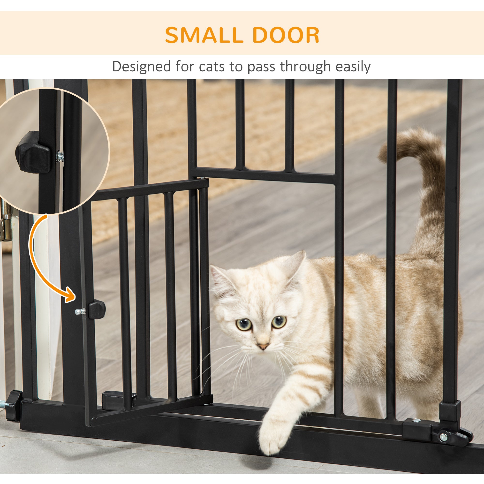 PawHut 41"H Dog Gate with Cat Door, Pet Gate with Small Door, Easy Open Indoor Dog Gates for Doorways, House, Stair, 29"-40" Long, Black