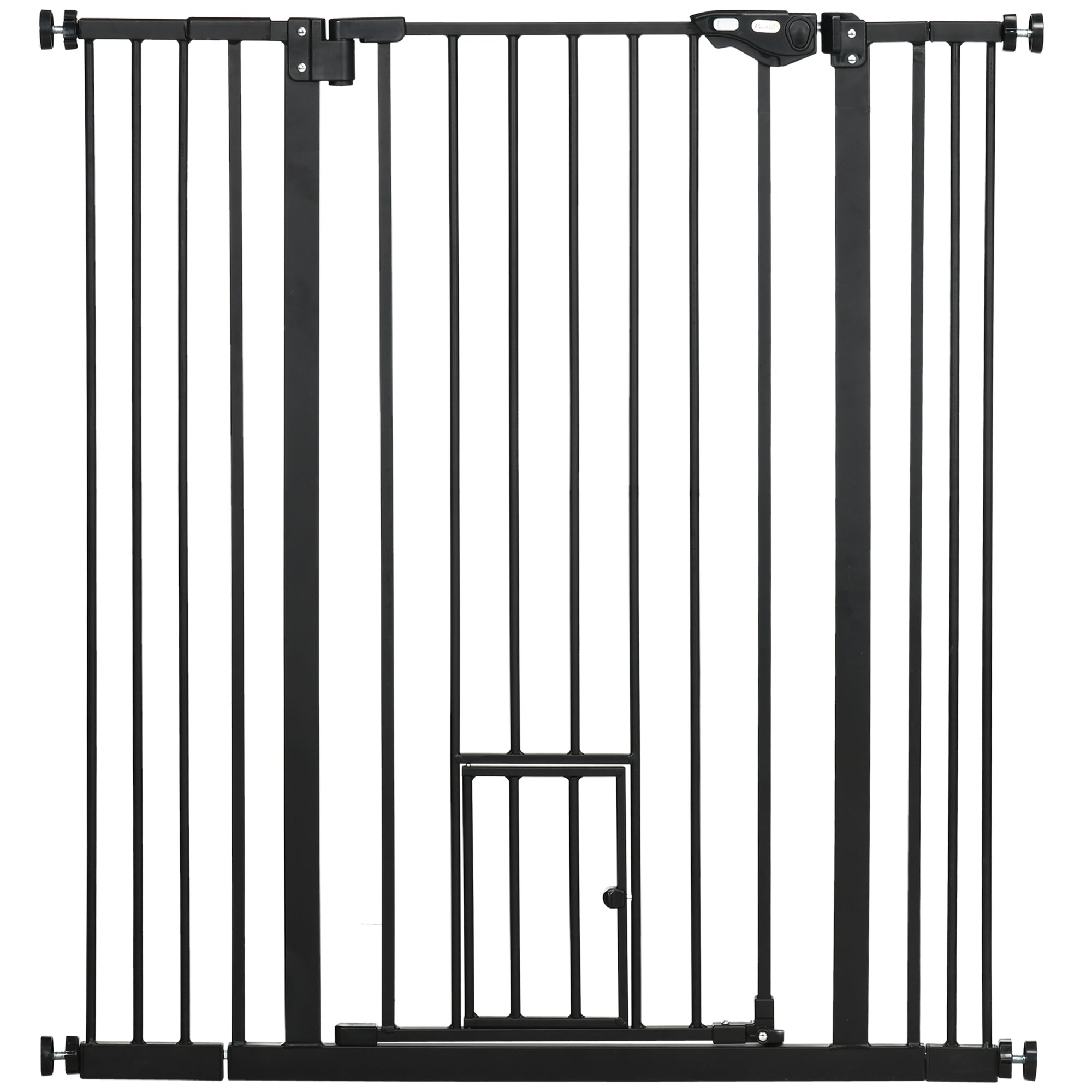 PawHut 41"H Dog Gate with Cat Door, Pet Gate with Small Door, Easy Open Indoor Dog Gates for Doorways, House, Stair, 29"-40" Long, Black