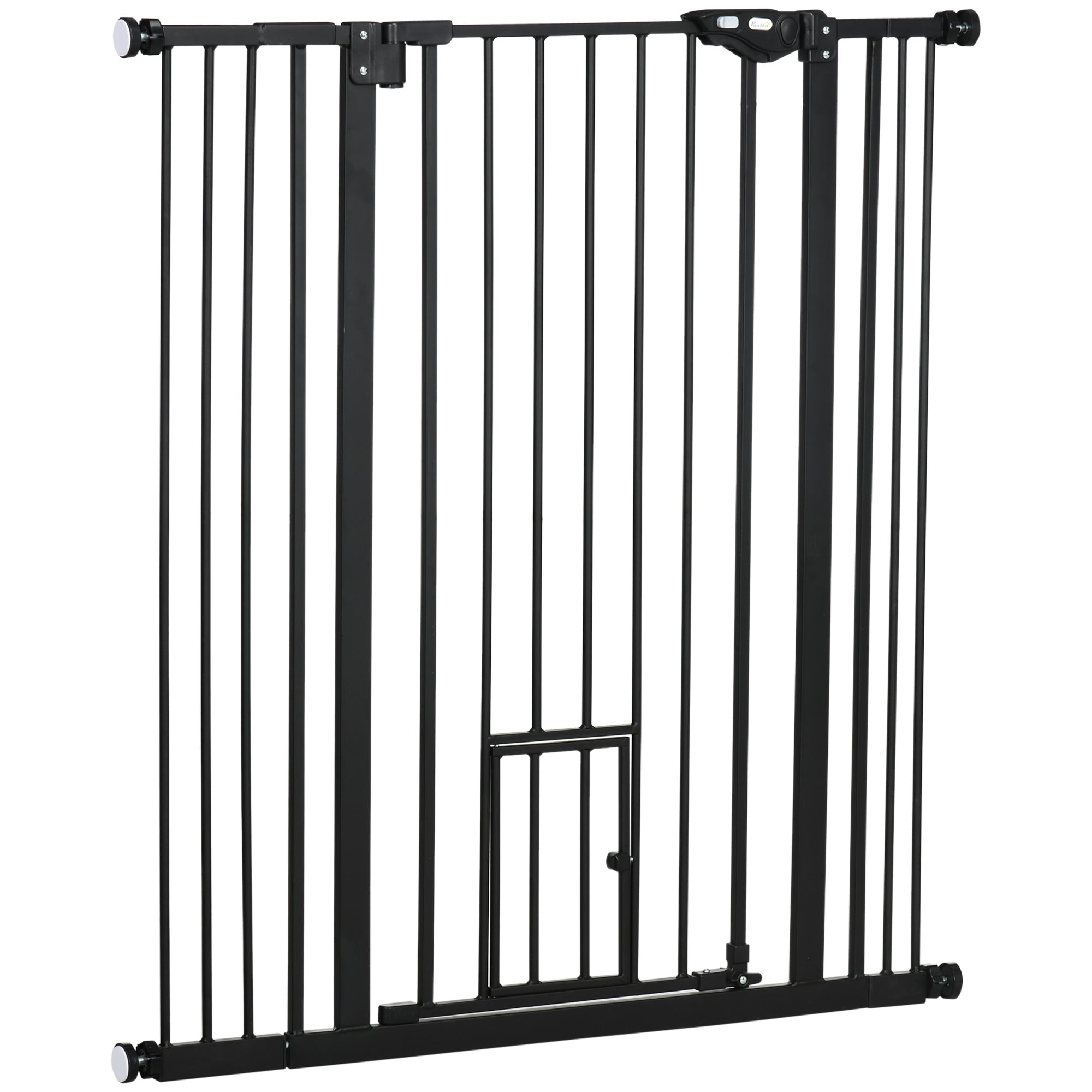 PawHut 41"H Dog Gate with Cat Door, Pet Gate with Small Door, Easy Open Indoor Dog Gates for Doorways, House, Stair, 29"-40" Long, Black