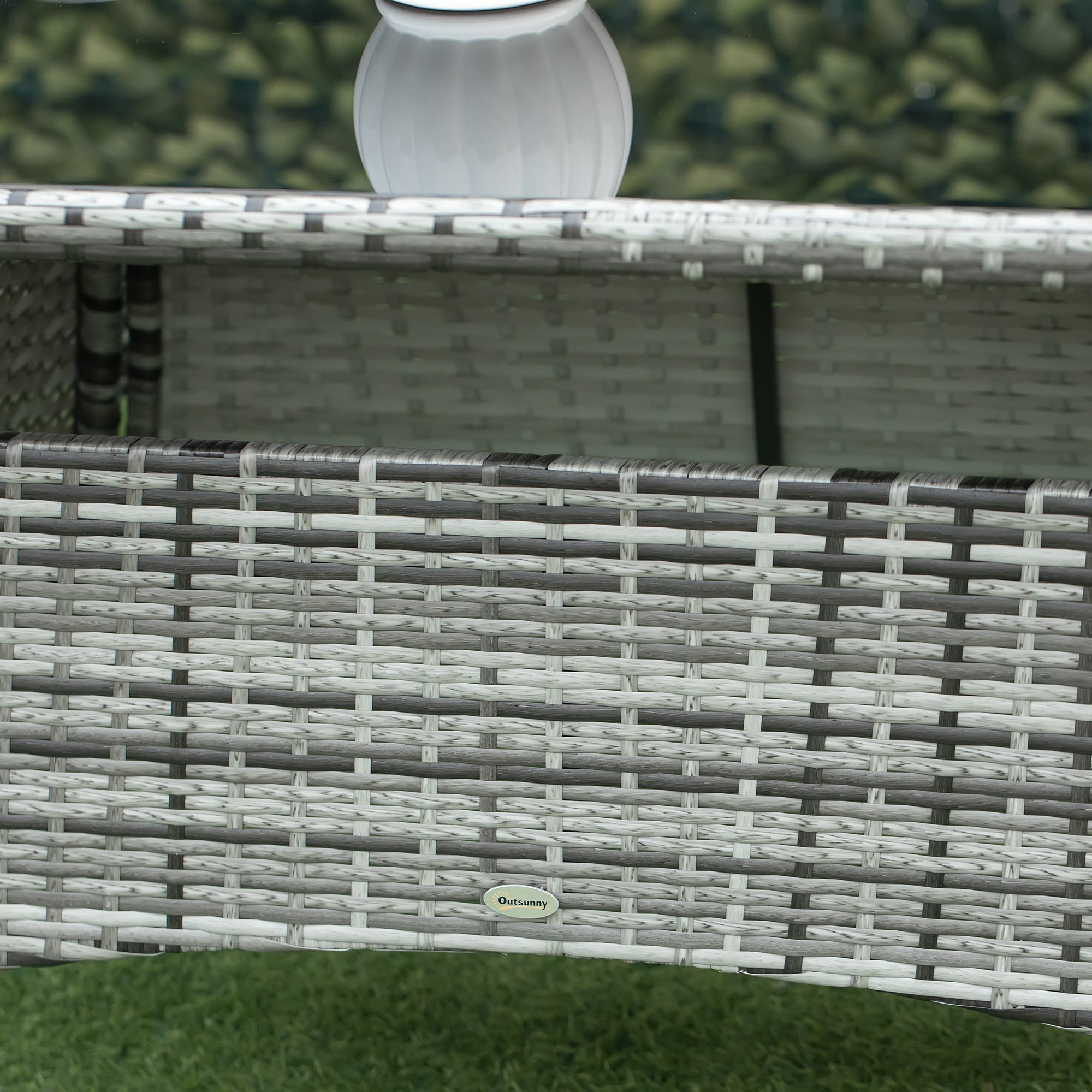 Outsunny 7 Pieces Patio Dining Set, Wicker Outdoor Furniture Set with Removable Cushions, Glass Top Dining Table, Rattan Patio Table and Chairs for Garden Poolside Backyard, Grey