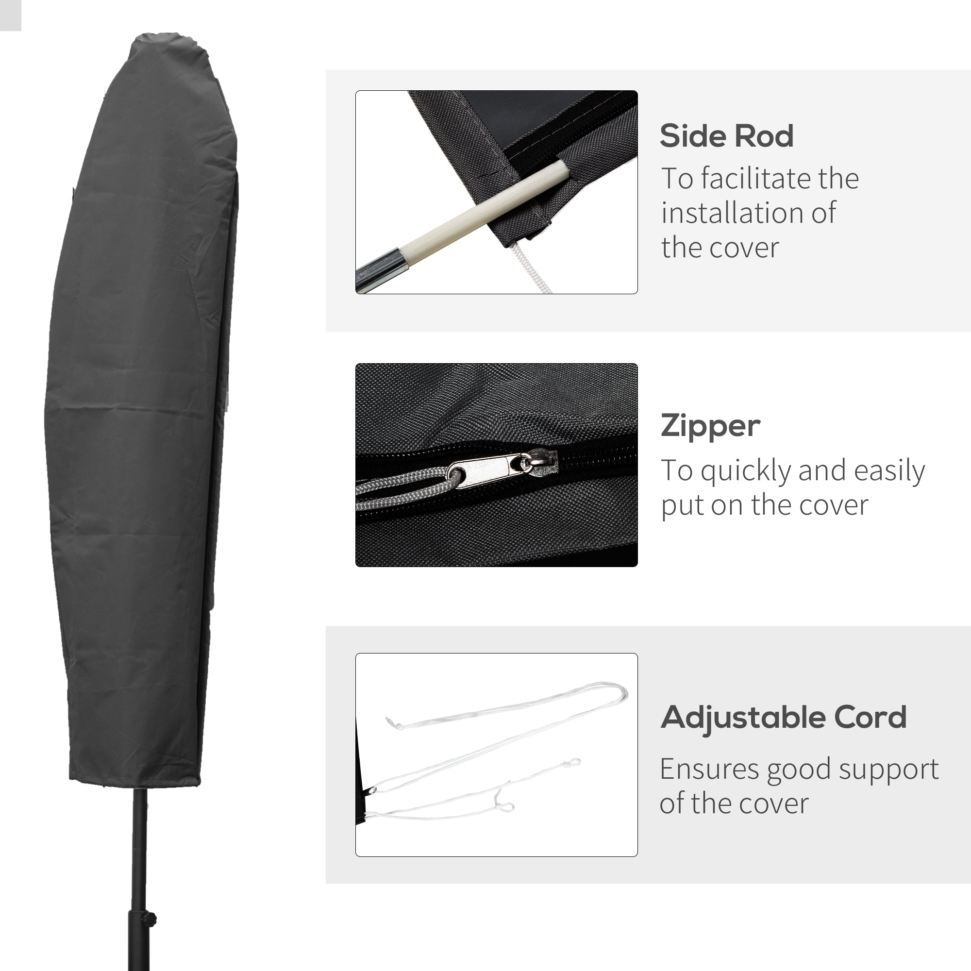 Outsunny Waterproof Patio Umbrella Cover, 300D Banana Parasol Protector with Zipper for Outdoor Garden, Patio, Dark Grey