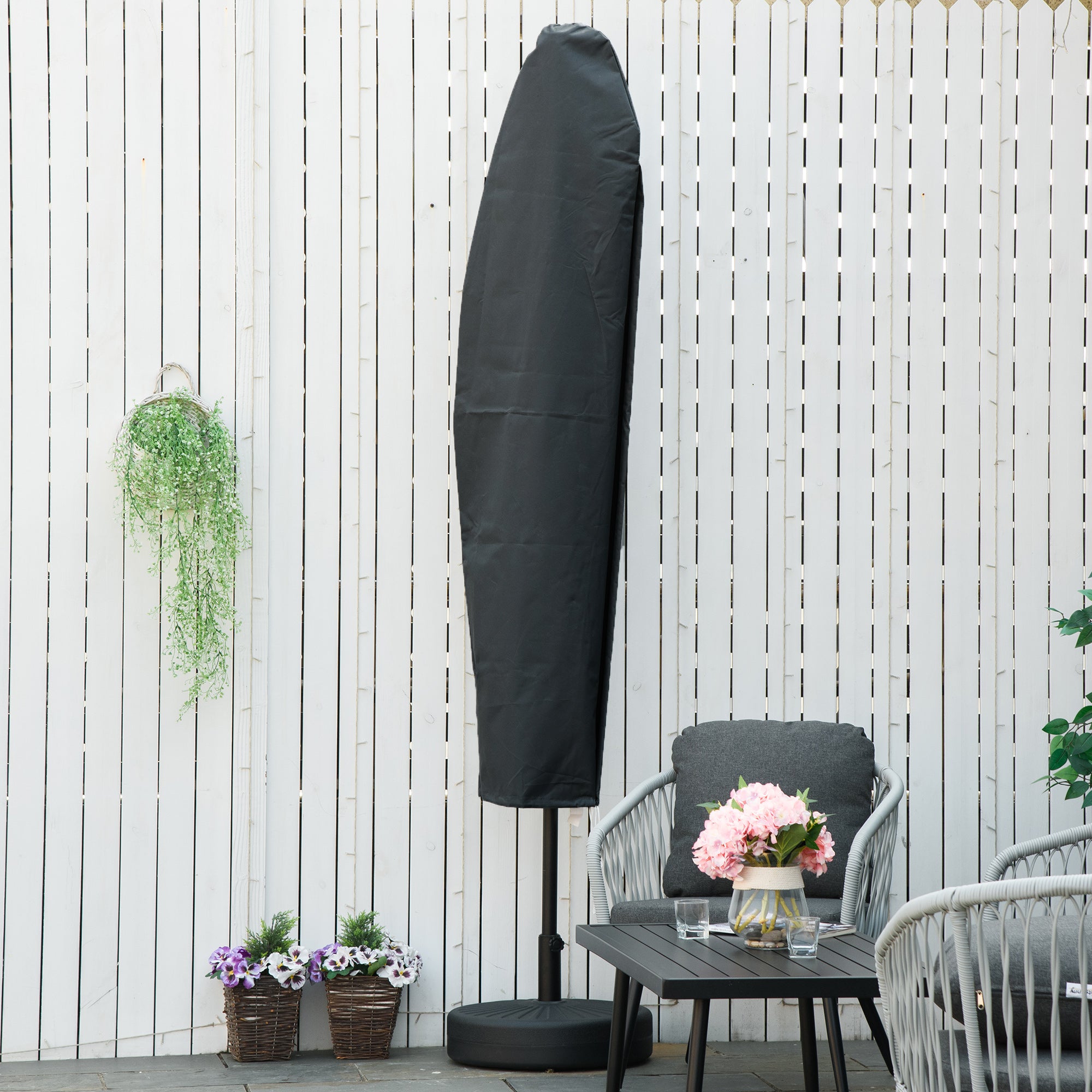 Outsunny Waterproof Patio Umbrella Cover, 300D Banana Parasol Protector with Zipper for Outdoor Garden, Patio, Dark Grey