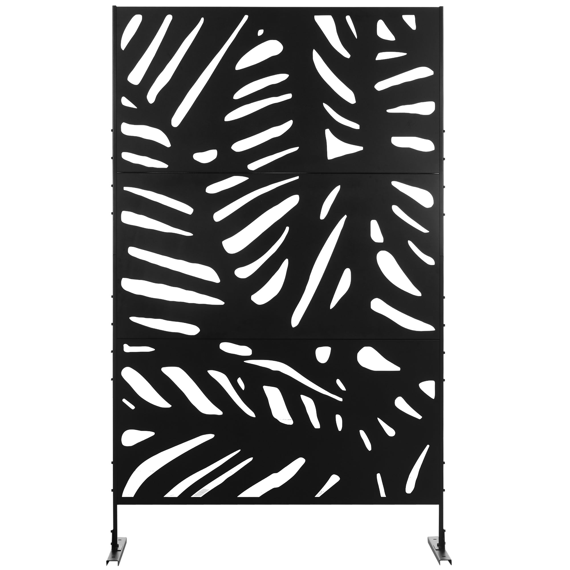 Outsunny Metal Outdoor Privacy Screen, Decorative Outdoor Divider with Stand and Expansion Screws, Freestanding Privacy Panel for Garden Backyard Deck Pool Hot Tub, Leaf Style