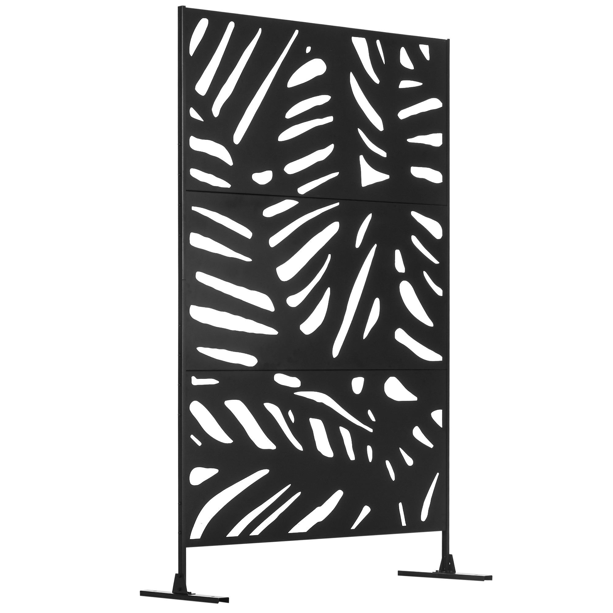 Outsunny Metal Outdoor Privacy Screen, Decorative Outdoor Divider with Stand and Expansion Screws, Freestanding Privacy Panel for Garden Backyard Deck Pool Hot Tub, Leaf Style