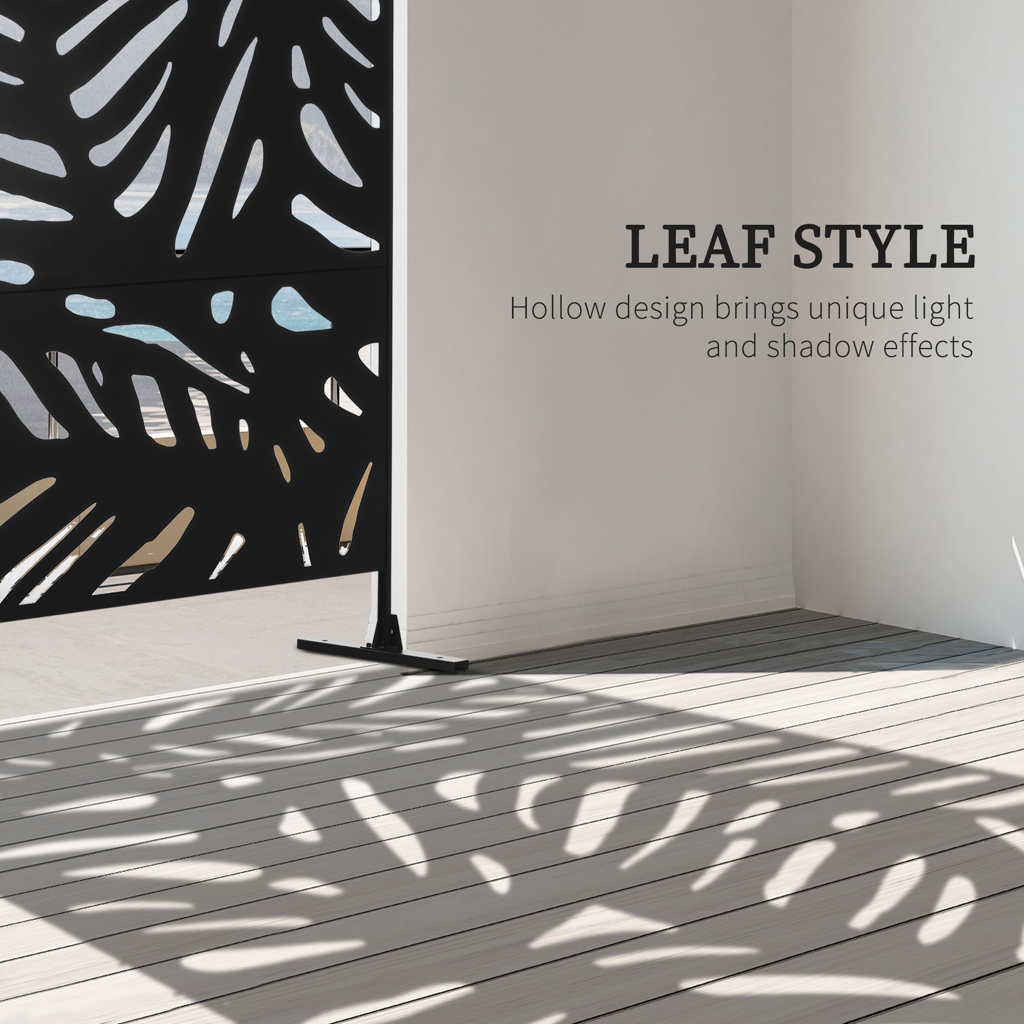 Outsunny Metal Outdoor Privacy Screen, Decorative Outdoor Divider with Stand and Expansion Screws, Freestanding Privacy Panel for Garden Backyard Deck Pool Hot Tub, Leaf Style