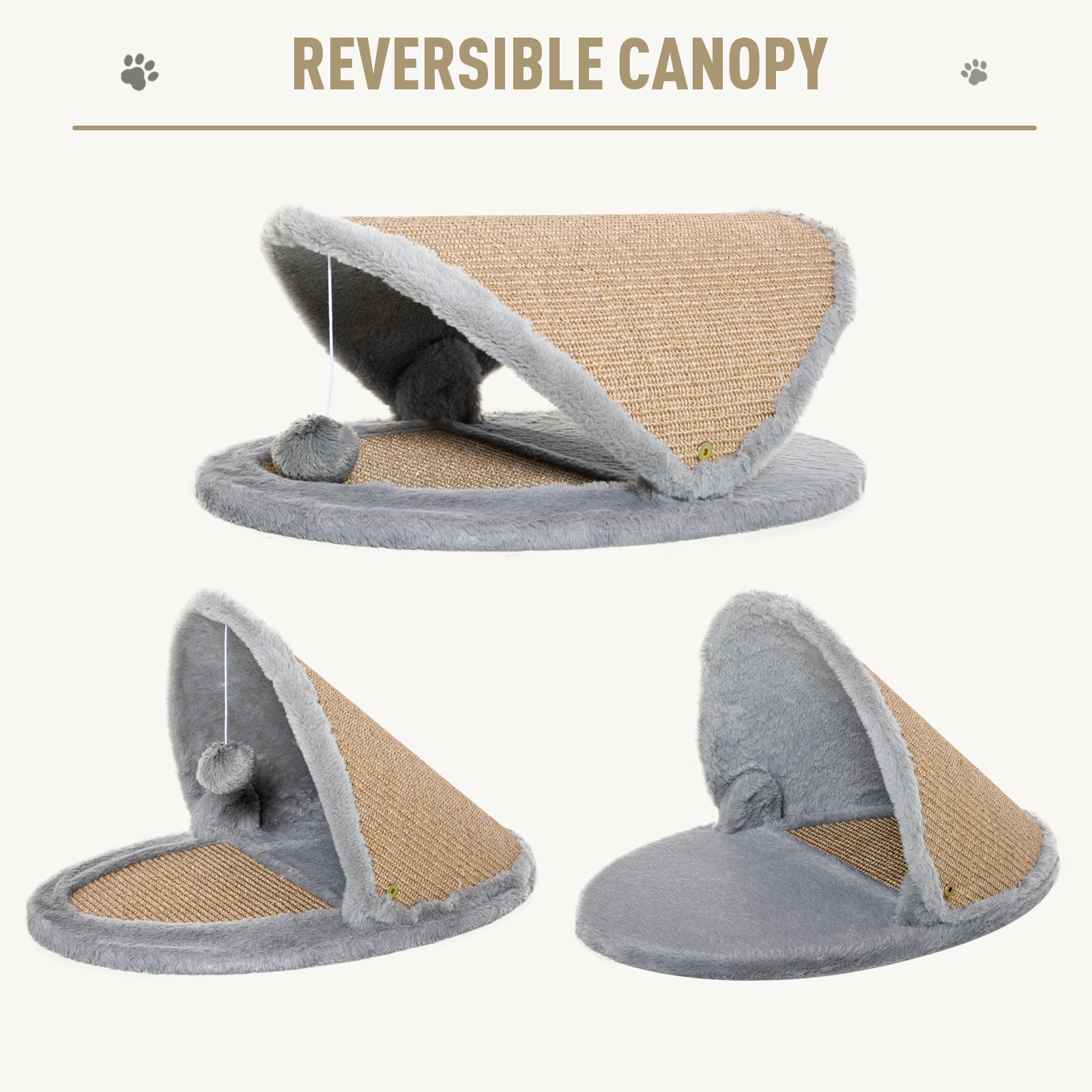 PawHut Cat House Kitten Bed Pet Furniture with Sisal Scratching Area Soft Plush for Rest and Play, Grey and Brown