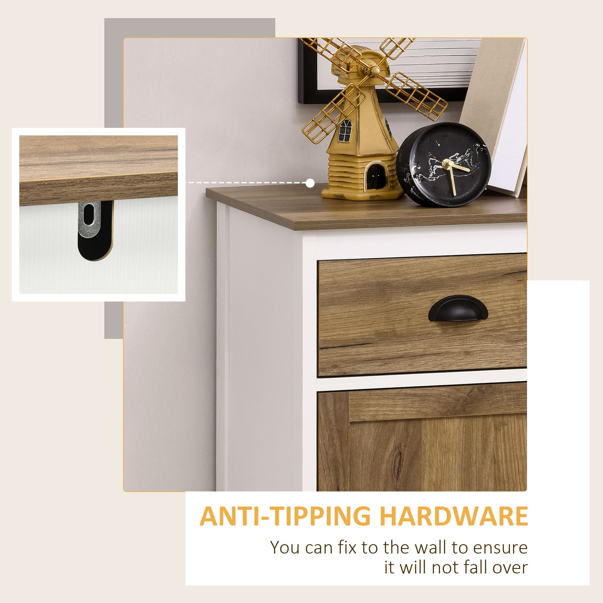 HOMCOM Farmhouse Storage Cabinet, Sideboard Kitchen Cupboard with Drawer, Double Doors and Shelves, Distressed Wood Grain