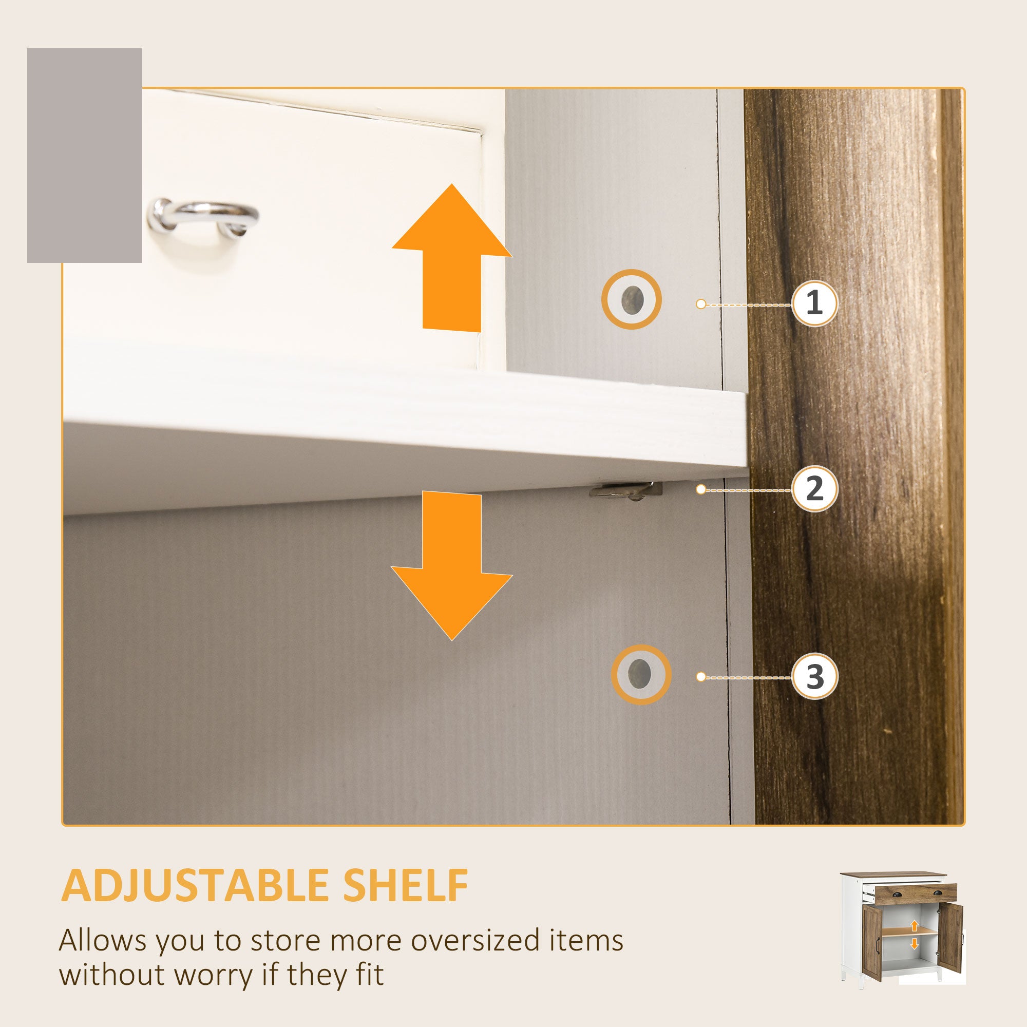 HOMCOM Farmhouse Storage Cabinet, Sideboard Kitchen Cupboard with Drawer, Double Doors and Shelves, Distressed Wood Grain