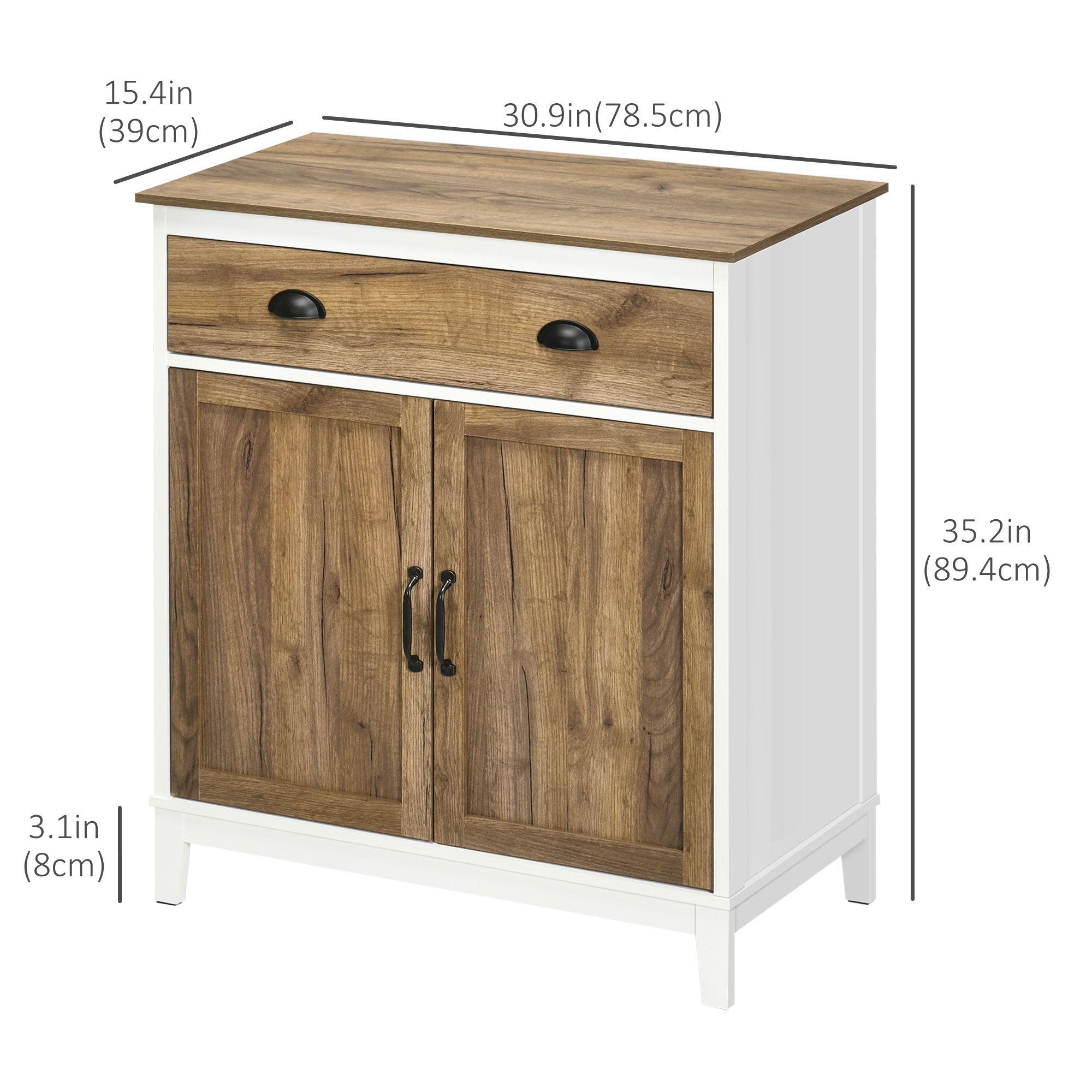 HOMCOM Farmhouse Storage Cabinet, Sideboard Kitchen Cupboard with Drawer, Double Doors and Shelves, Distressed Wood Grain