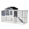 PawHut 76" Wooden Chicken Coop, Outdoor Hen House Poultry Duck Goose Cage with Outdoor Run, Nesting Box, Removable Tray and Lockable Doors, Grey