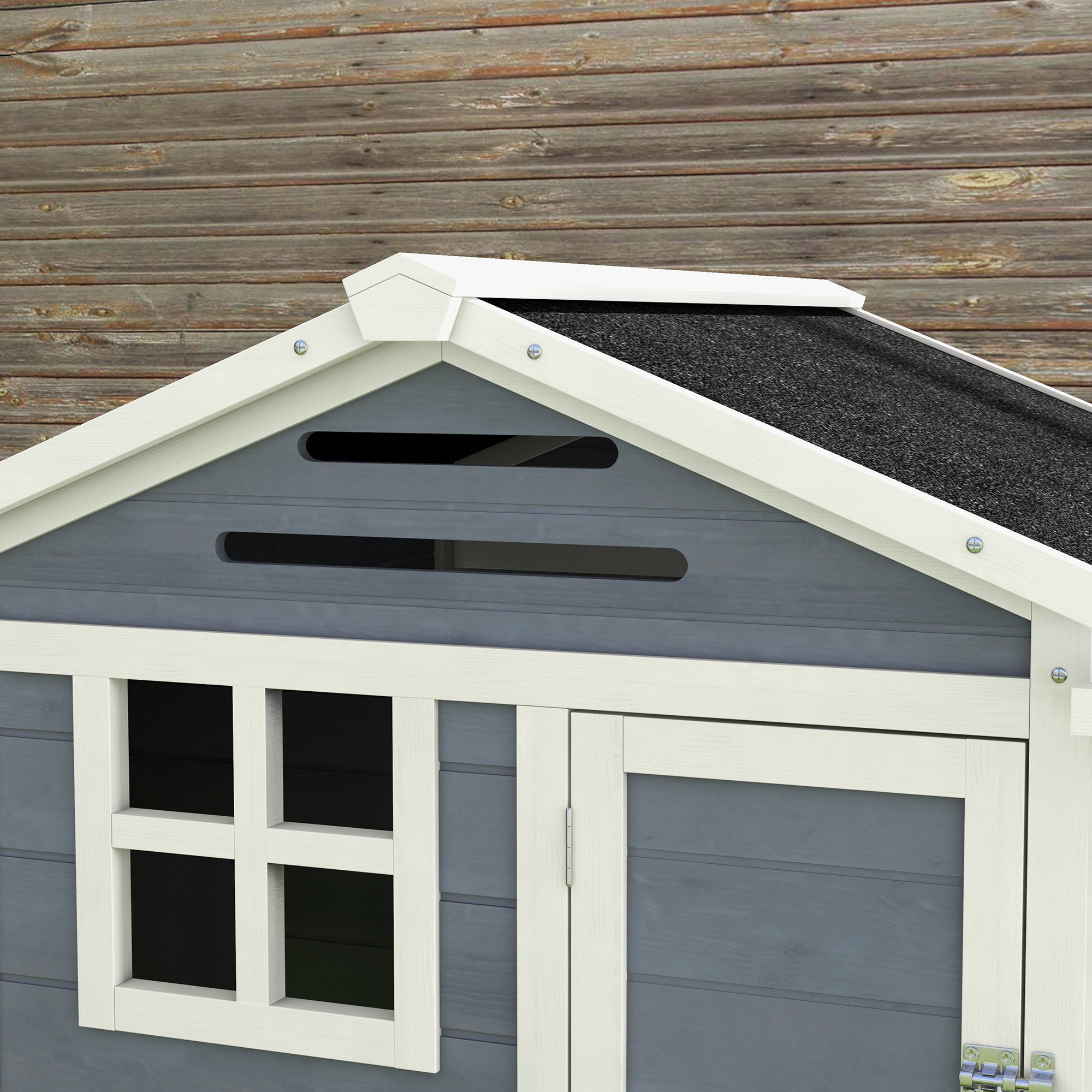 PawHut 76" Wooden Chicken Coop, Outdoor Hen House Poultry Duck Goose Cage with Outdoor Run, Nesting Box, Removable Tray and Lockable Doors, Grey