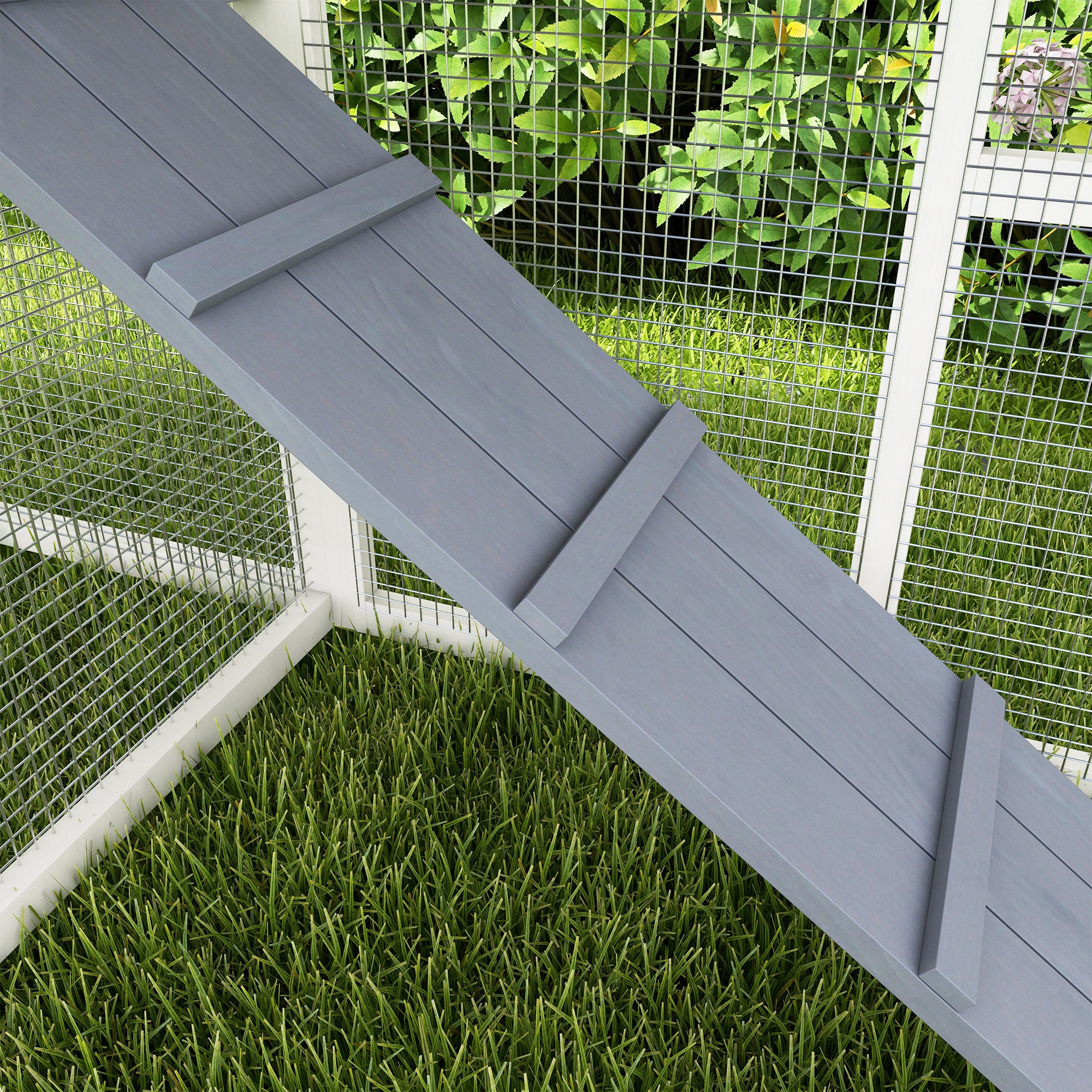 PawHut 76" Wooden Chicken Coop, Outdoor Hen House Poultry Duck Goose Cage with Outdoor Run, Nesting Box, Removable Tray and Lockable Doors, Grey