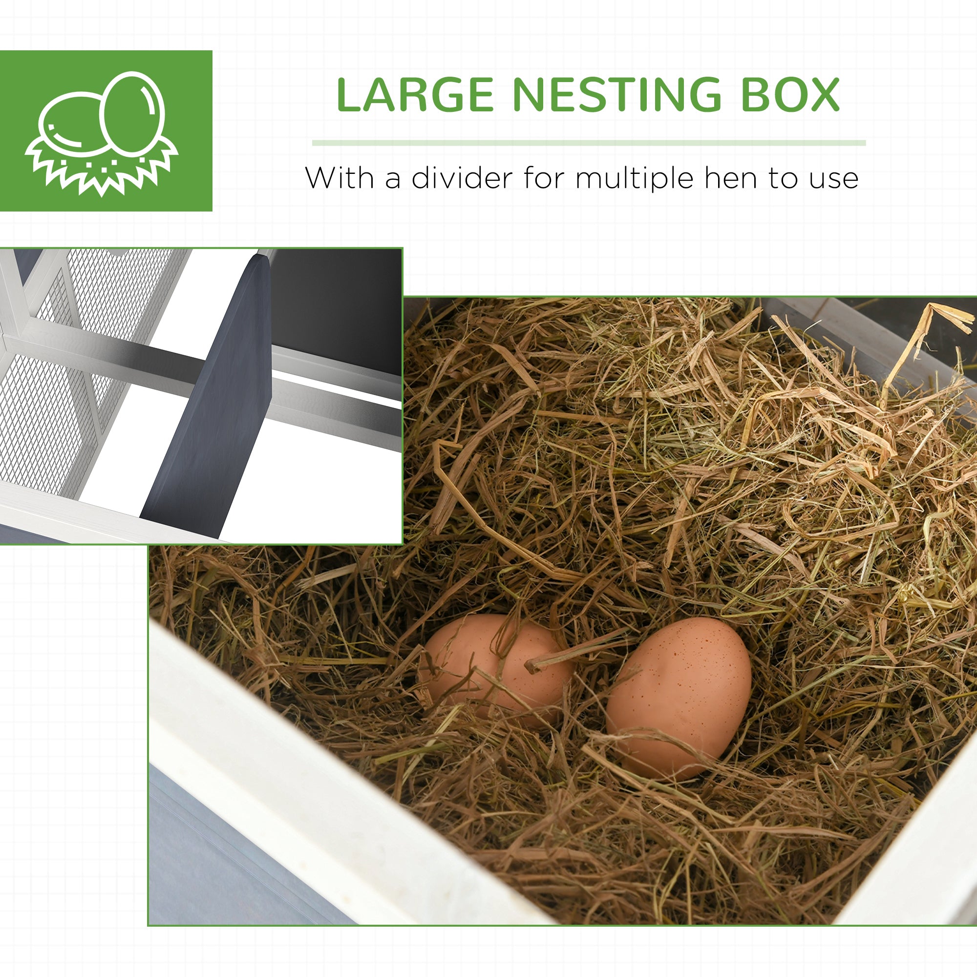 PawHut 76" Wooden Chicken Coop, Outdoor Hen House Poultry Duck Goose Cage with Outdoor Run, Nesting Box, Removable Tray and Lockable Doors, Grey