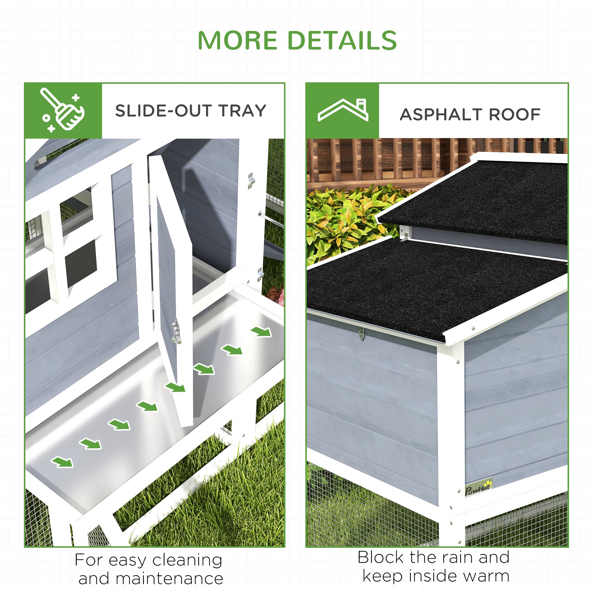 PawHut 76" Wooden Chicken Coop, Outdoor Hen House Poultry Duck Goose Cage with Outdoor Run, Nesting Box, Removable Tray and Lockable Doors, Grey