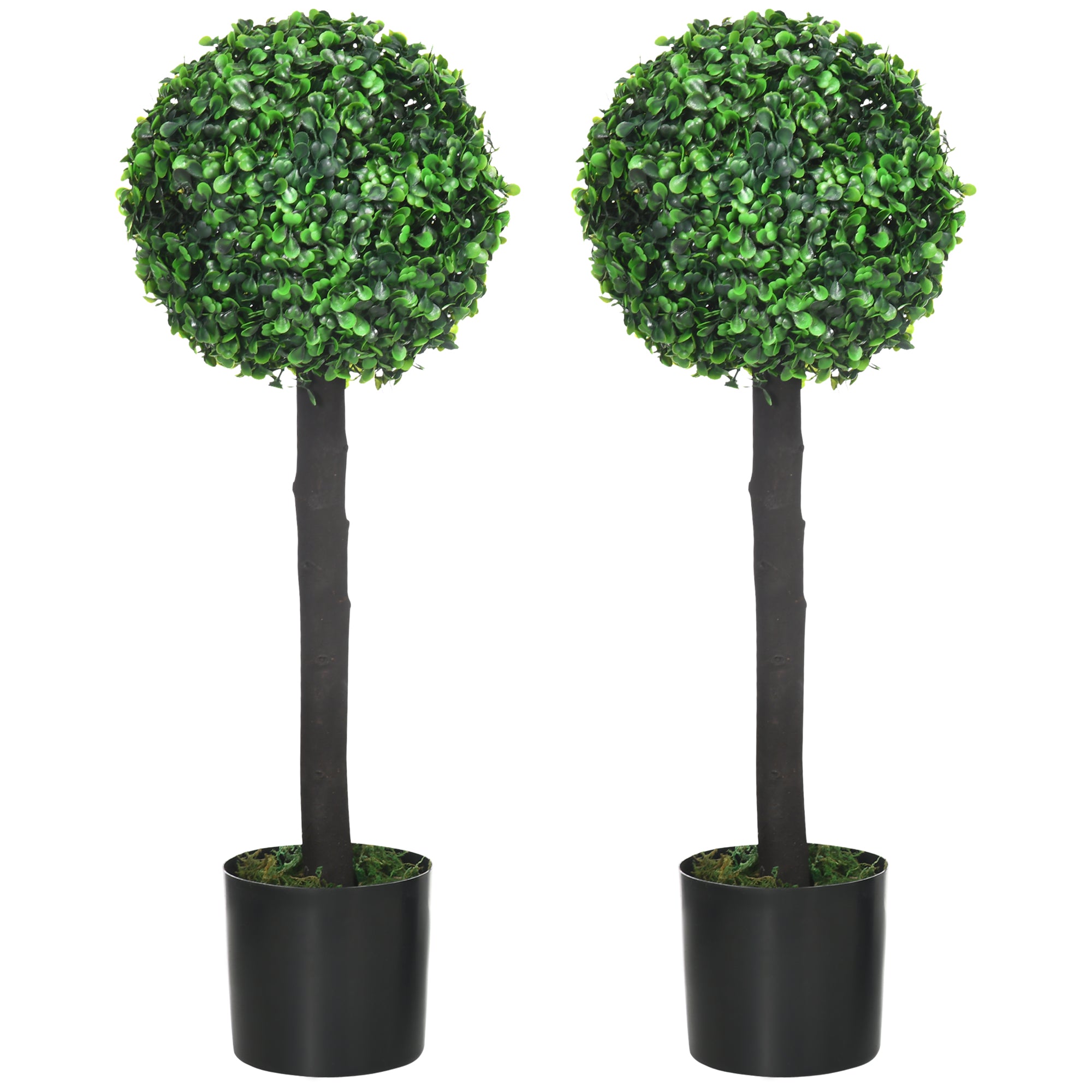 HOMCOM 2ft Artificial Boxwood Topiary Ball Trees Set of 2, Potted Fake Plants for Indoor Outdoor, Decorative Artificial Plants, Green