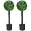 HOMCOM 2ft Artificial Boxwood Topiary Ball Trees Set of 2, Potted Fake Plants for Indoor Outdoor, Decorative Artificial Plants, Green