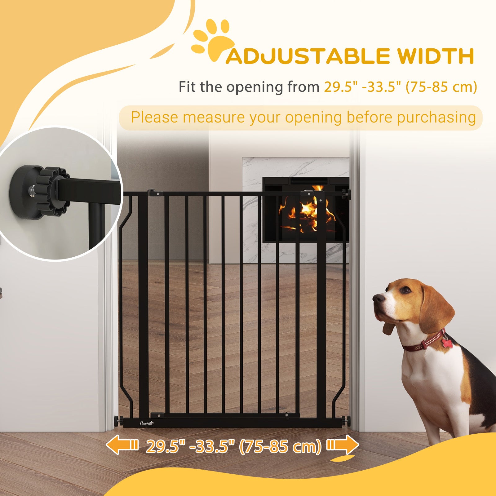 PawHut 30"- 34" Extra Wide Dog Gate with Door, Double Locking System, Easy Install Pet Gate for Stairs, Hallways, and Doorways, Black