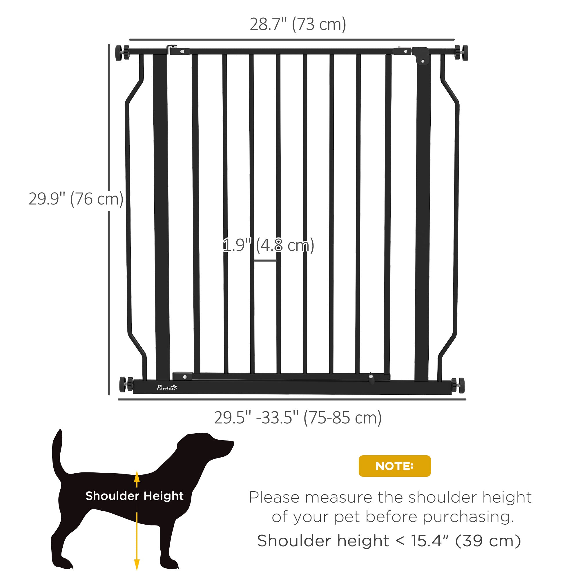 PawHut 30"- 34" Extra Wide Dog Gate with Door, Double Locking System, Easy Install Pet Gate for Stairs, Hallways, and Doorways, Black