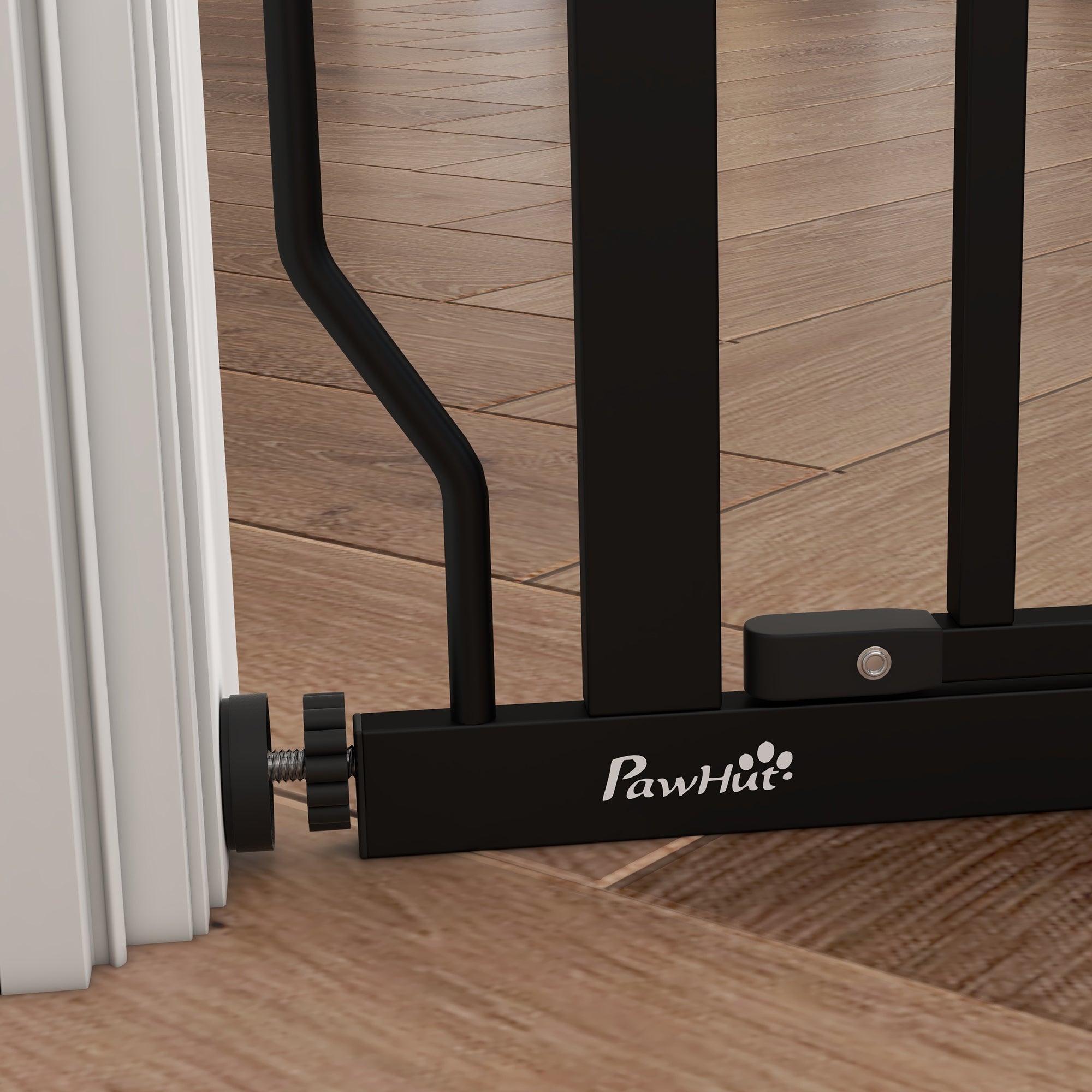 PawHut Dog Gate Wide Stair Gate w/ Door Pressure Fit Pets Barrier for Doorway, Hallway, 76H x 75-85W cm - Black