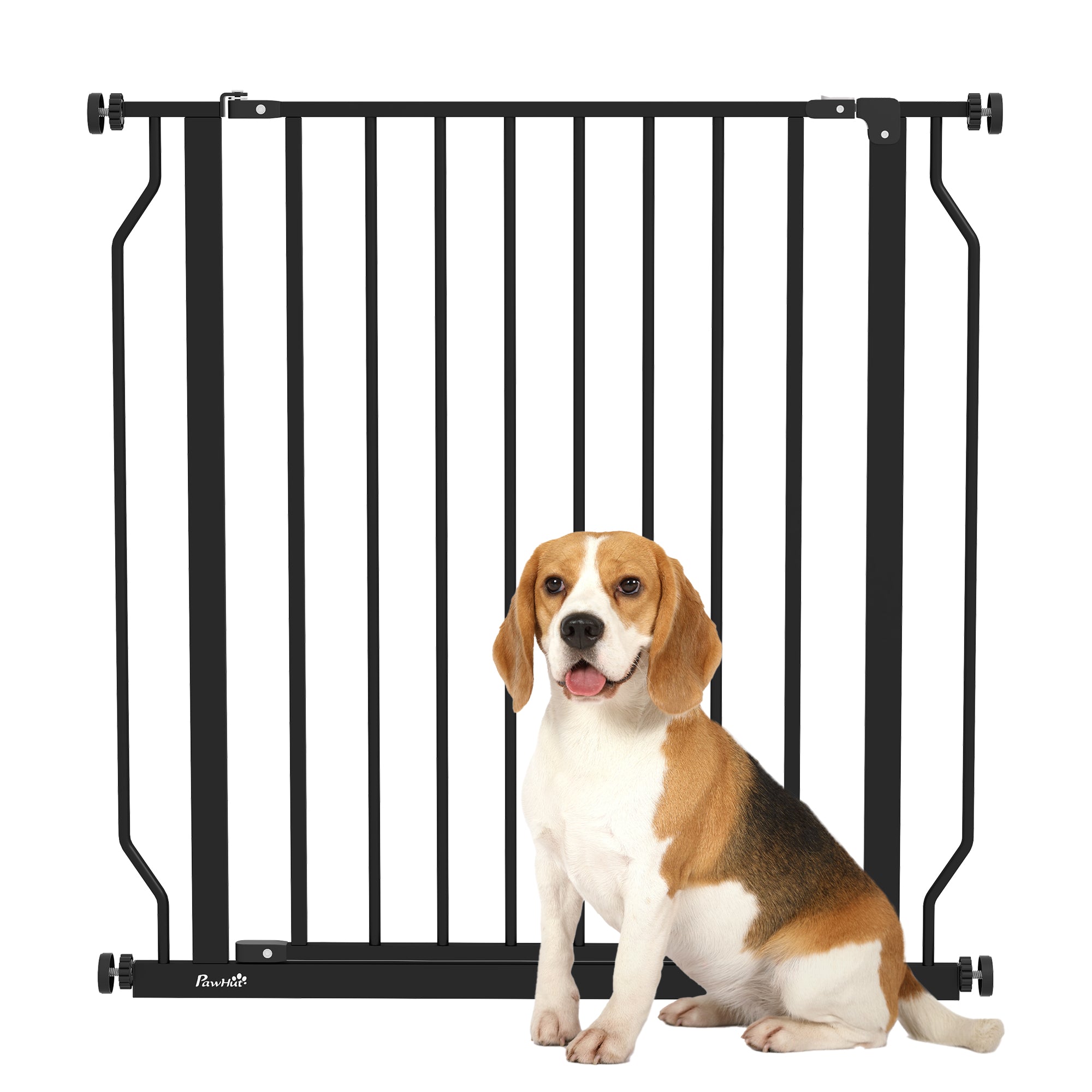 PawHut Dog Gate Wide Stair Gate w/ Door Pressure Fit Pets Barrier for Doorway, Hallway, 76H x 75-85W cm - Black