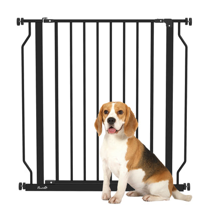 PawHut 30"- 34" Extra Wide Dog Gate with Door, Double Locking System, Easy Install Pet Gate for Stairs, Hallways, and Doorways, Black