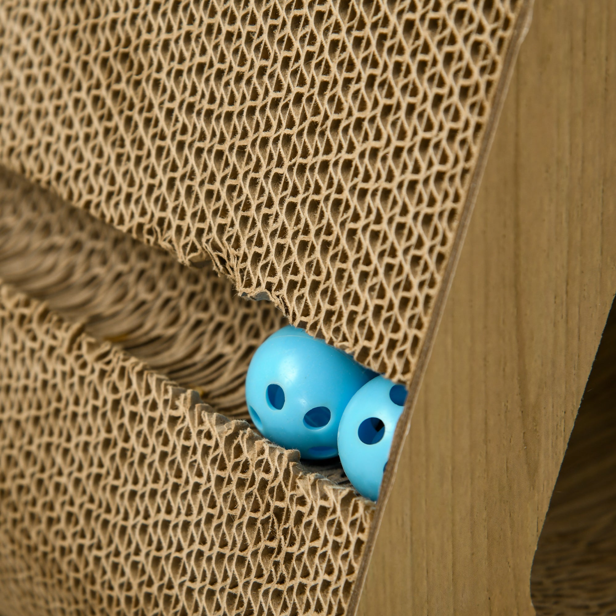 PawHut Cat Scratching Board with Catnip, Cardboard Cat Scratcher with Toy Ball, for Indoor Cats - Brown