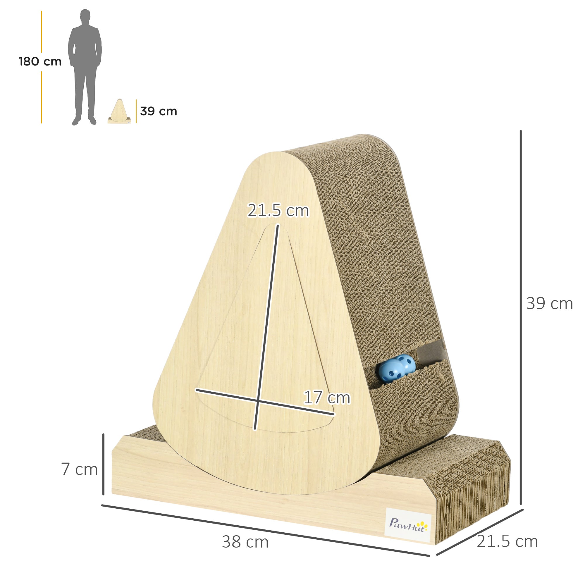 PawHut Cat Scratching Board with Catnip, Cardboard Cat Scratcher with Toy Ball, for Indoor Cats - Brown
