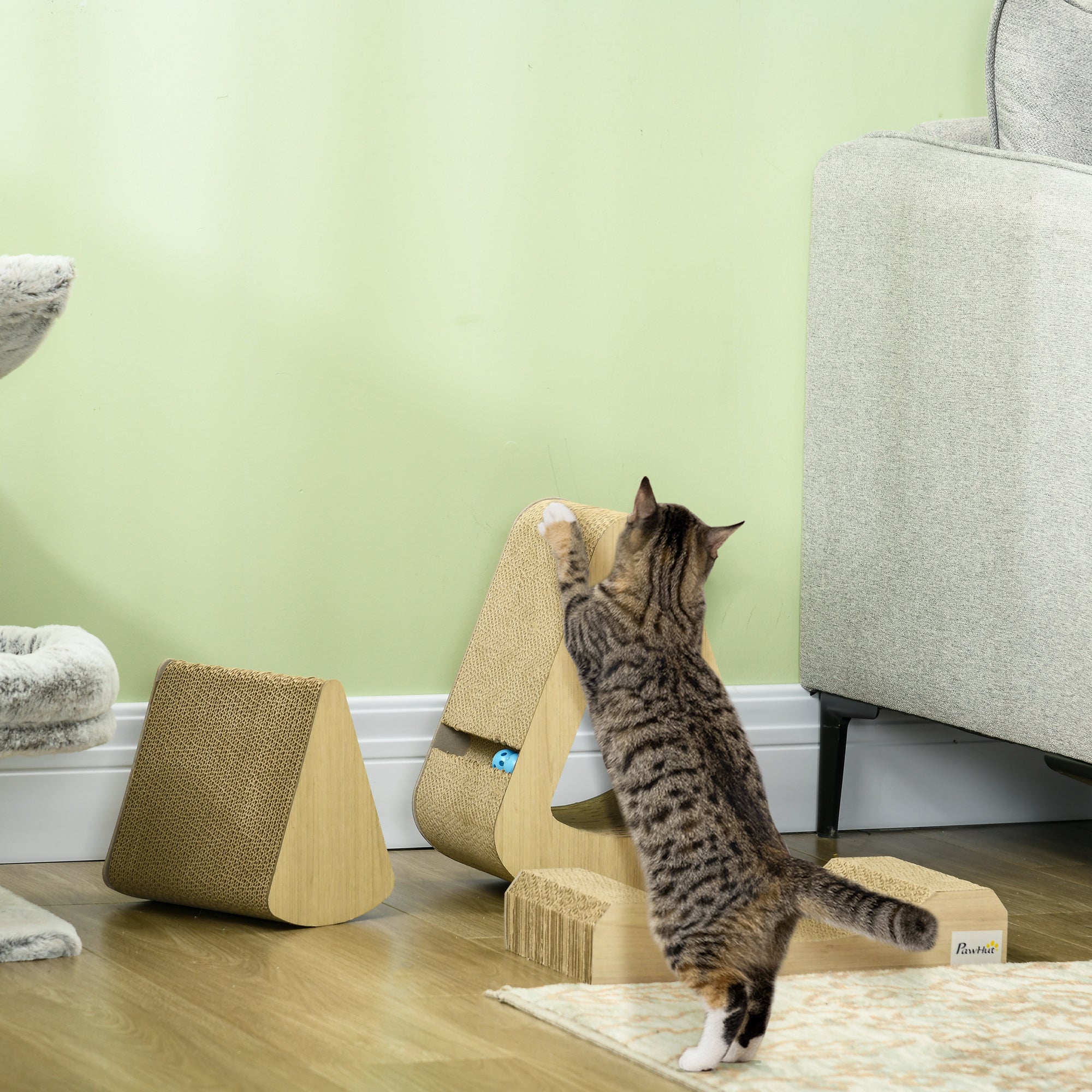 PawHut Cat Scratching Board with Catnip, Cardboard Cat Scratcher with Toy Ball, for Indoor Cats - Brown