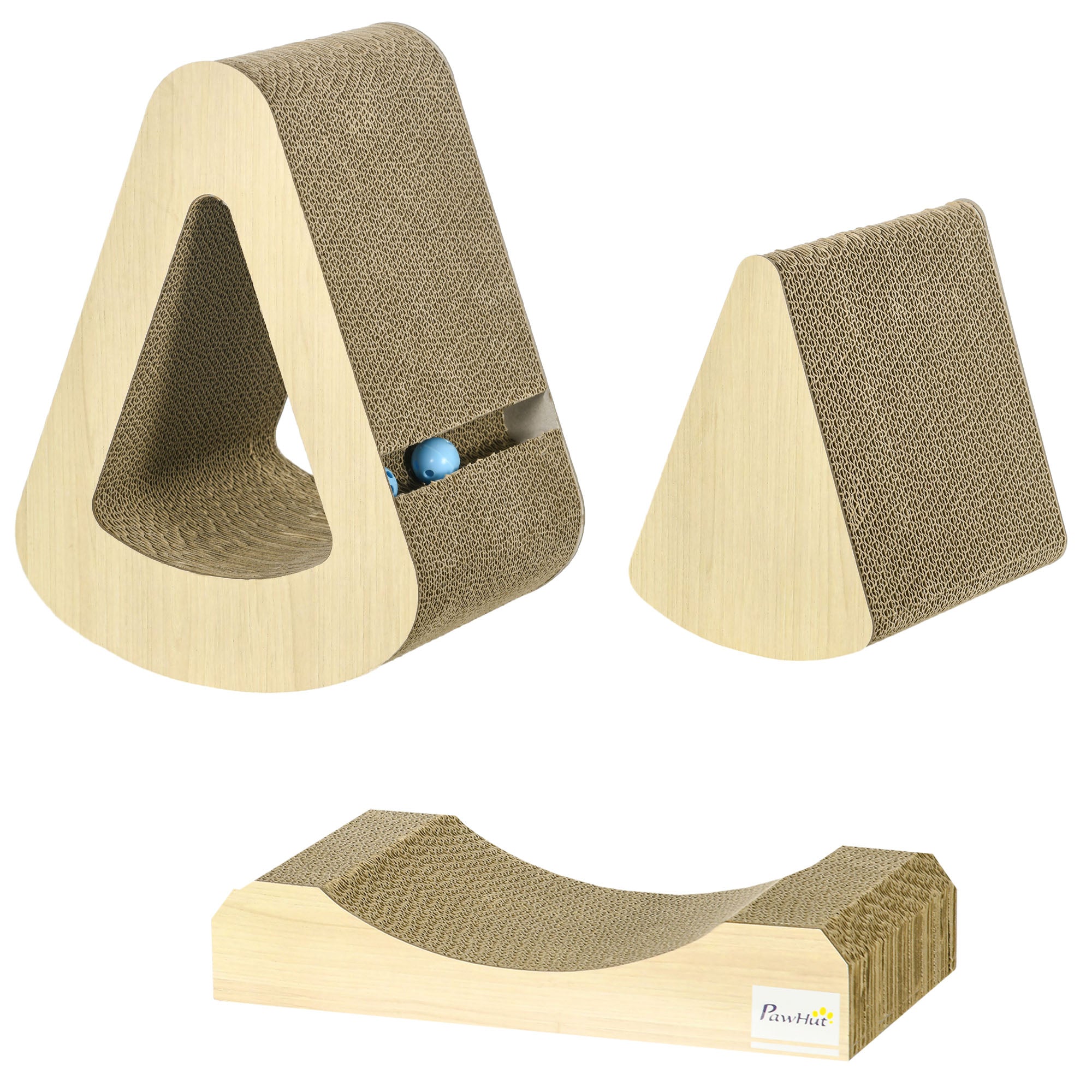 PawHut Cat Scratching Board with Catnip, Cardboard Cat Scratcher with Toy Ball, for Indoor Cats - Brown