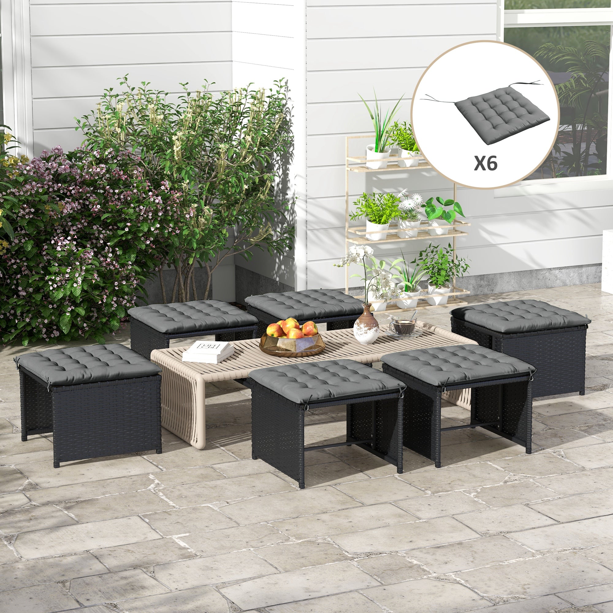 Outsunny 6-Piece Patio Chair Cushions Pillows, Button Tufted Seat Replacement Patio Cushions Set with Ties for Indoor Outdoor Garden Furniture, Charcoal Grey