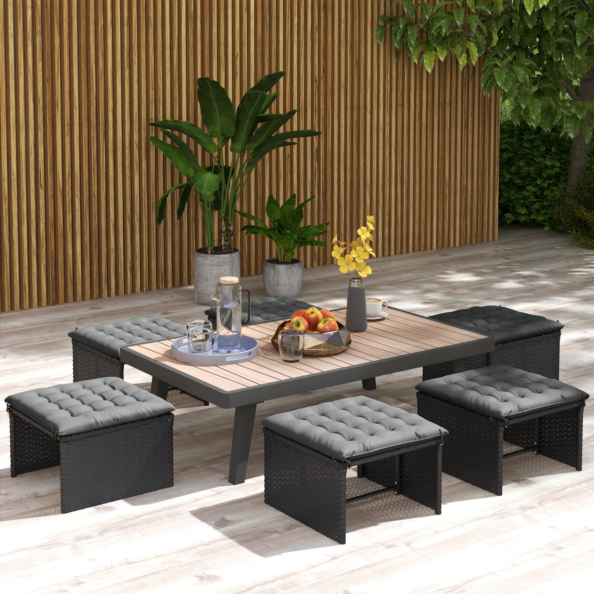 Outsunny 6-Piece Patio Chair Cushions Pillows, Button Tufted Seat Replacement Patio Cushions Set with Ties for Indoor Outdoor Garden Furniture, Charcoal Grey