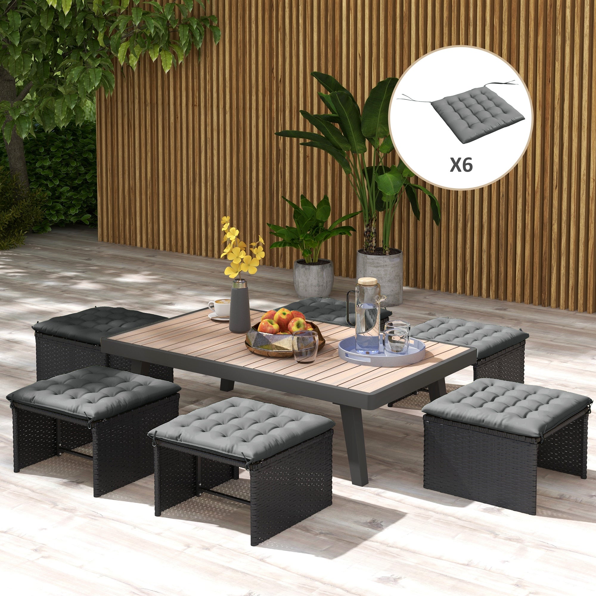 Outsunny 6-Piece Patio Chair Cushions Pillows, Button Tufted Seat Replacement Patio Cushions Set with Ties for Indoor Outdoor Garden Furniture, Charcoal Grey