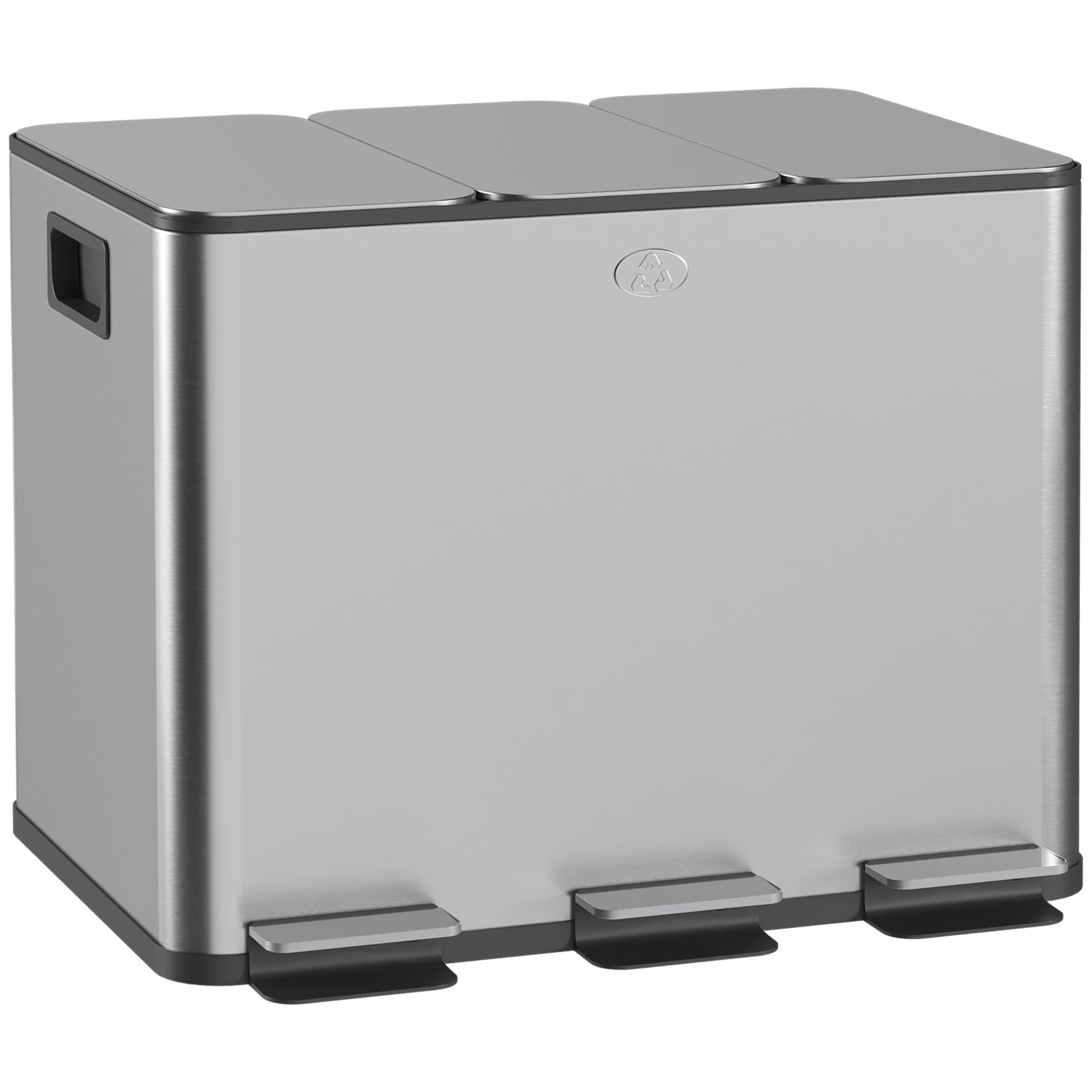 HOMCOM Triple Kitchen Garbage Bin, 3 x 5 Gallon (3 x 20 L) Trash Can with Foot Pedal, Soft-Close Garbage Can with Removable Inner Buckets, Fingerprint-Proof for Kitchen, Silver