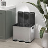 HOMCOM Triple Kitchen Garbage Bin, 3 x 5 Gallon (3 x 20 L) Trash Can with Foot Pedal, Soft-Close Garbage Can with Removable Inner Buckets, Fingerprint-Proof for Kitchen, Silver