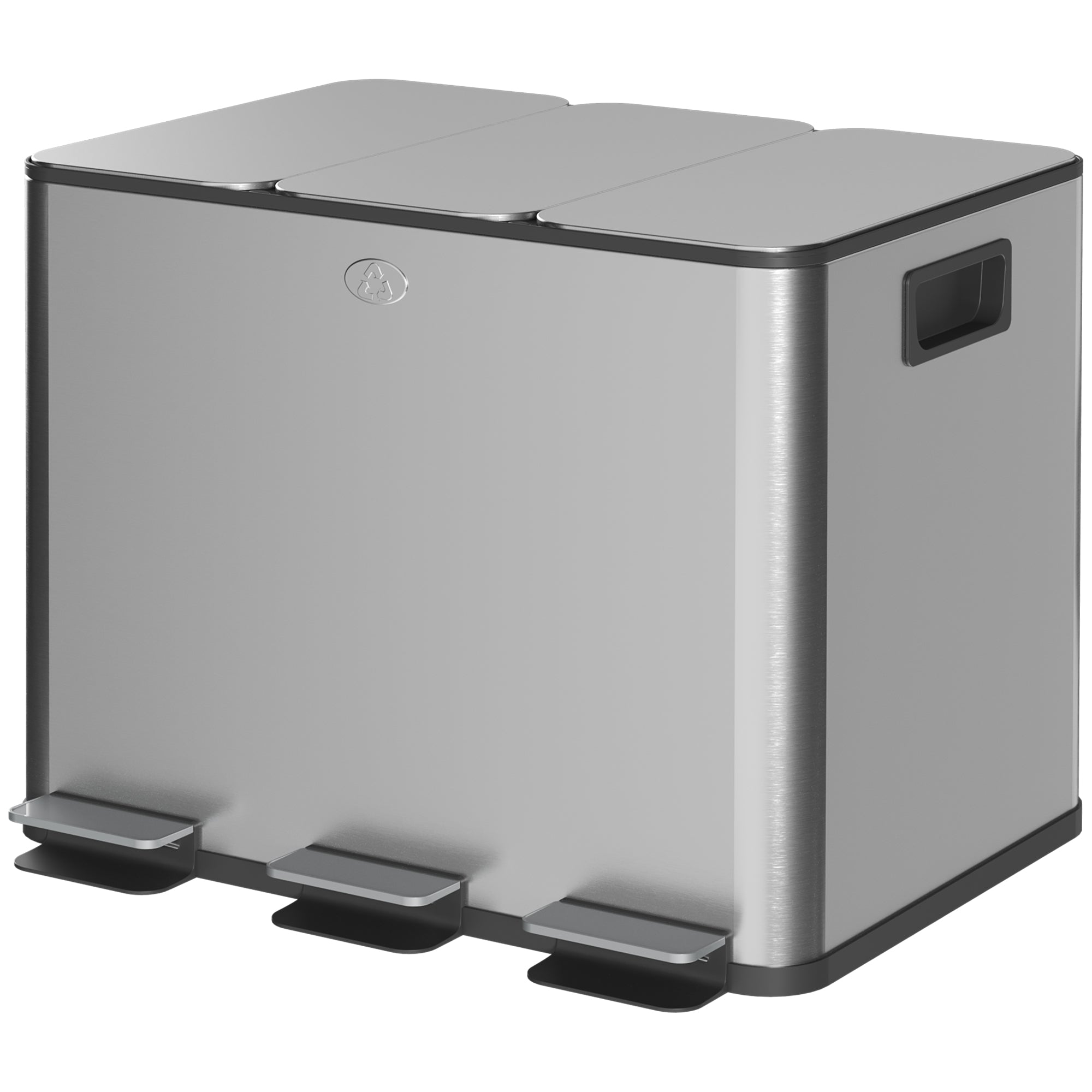 HOMCOM Triple Kitchen Garbage Bin, 3 x 5 Gallon (3 x 20 L) Trash Can with Foot Pedal, Soft-Close Garbage Can with Removable Inner Buckets, Fingerprint-Proof for Kitchen, Silver