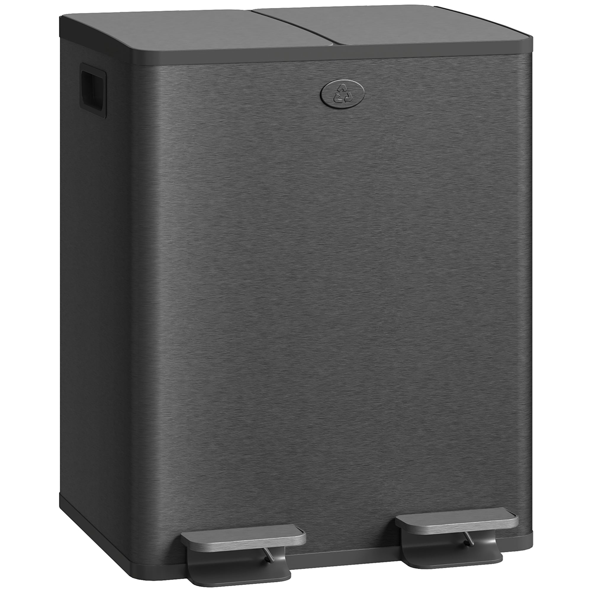 HOMCOM Dual Kitchen Garbage Bin, 2 x 5 Gallon (2 x 20 L) Trash Can with Foot Pedal, Soft-Close Garbage Can with Removable Inner Buckets, Fingerprint-Proof for Kitchen, Matte Black