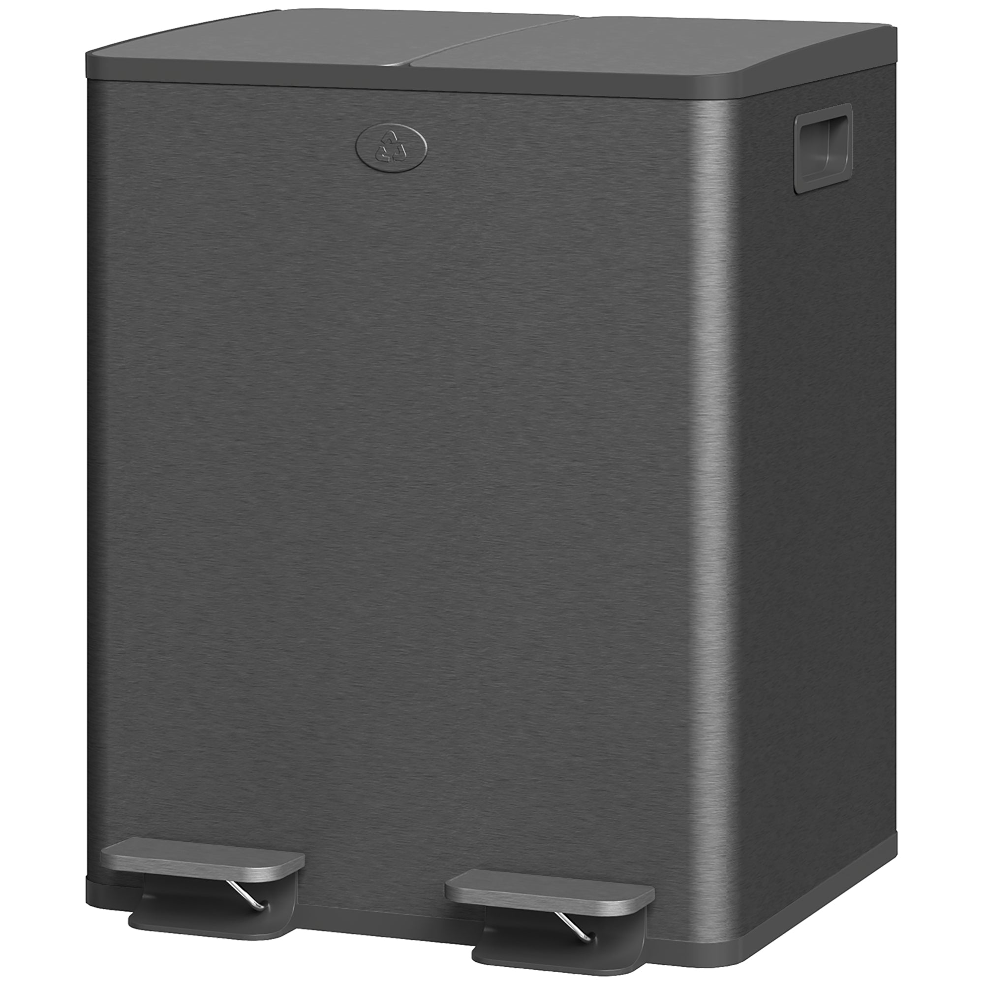 HOMCOM Dual Kitchen Garbage Bin, 2 x 5 Gallon (2 x 20 L) Trash Can with Foot Pedal, Soft-Close Garbage Can with Removable Inner Buckets, Fingerprint-Proof for Kitchen, Matte Black