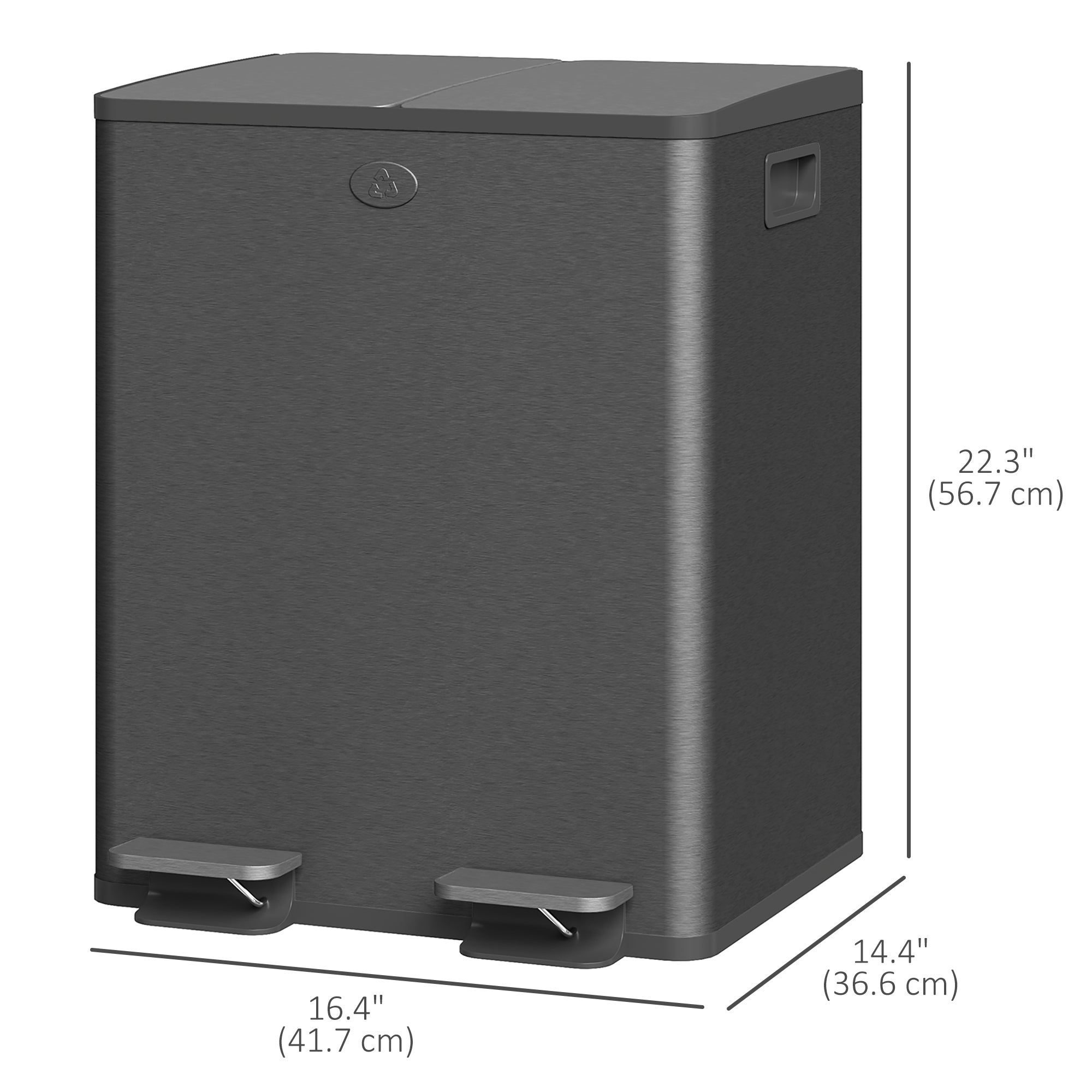 HOMCOM Dual Kitchen Garbage Bin, 2 x 5 Gallon (2 x 20 L) Trash Can with Foot Pedal, Soft-Close Garbage Can with Removable Inner Buckets, Fingerprint-Proof for Kitchen, Matte Black