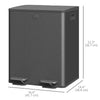 HOMCOM Dual Kitchen Garbage Bin, 2 x 5 Gallon (2 x 20 L) Trash Can with Foot Pedal, Soft-Close Garbage Can with Removable Inner Buckets, Fingerprint-Proof for Kitchen, Matte Black